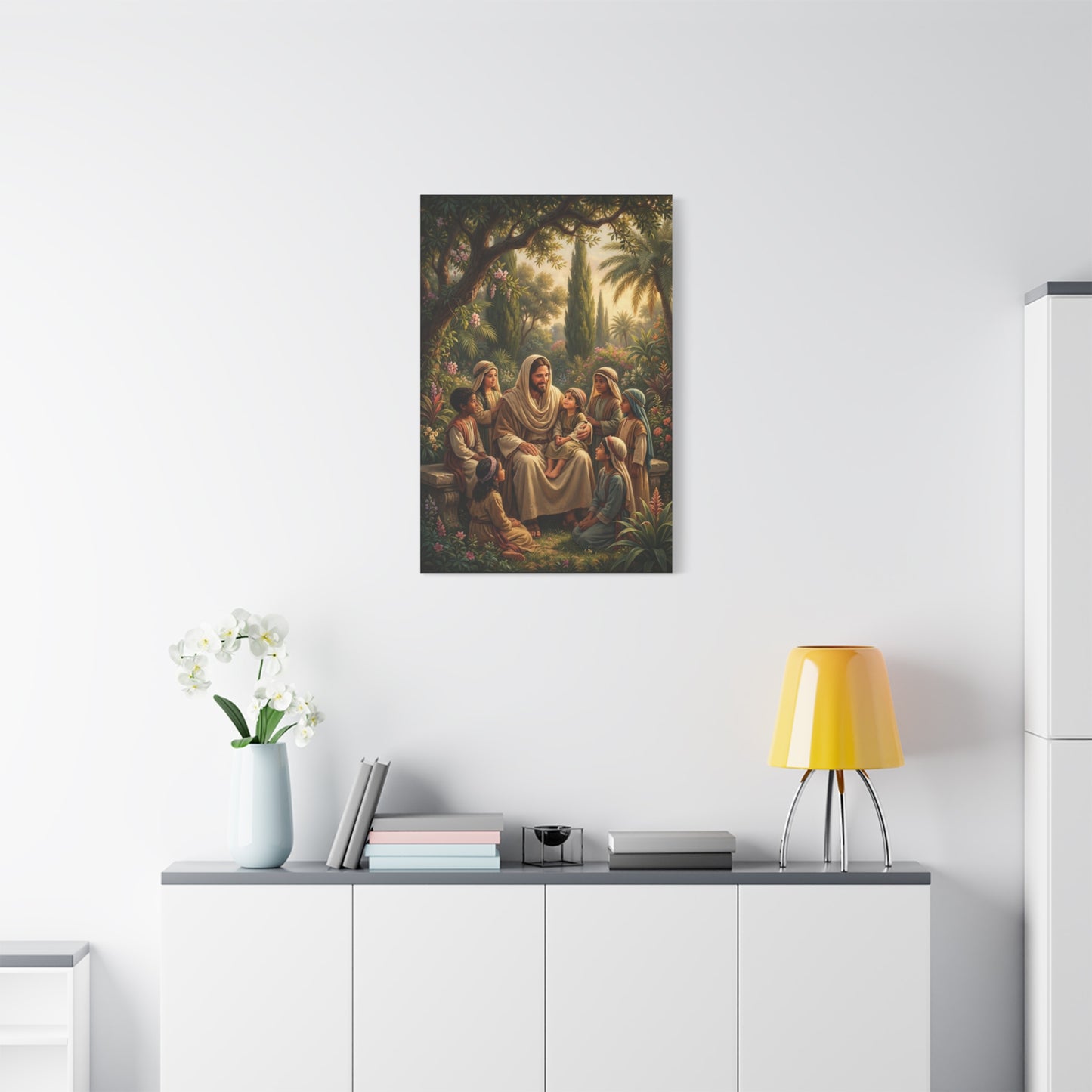Jesus Christ With Children Canvas Wall Art - Biblical Garden Scene, Christian Home Decor - Traditional Religious Print, Living Room Wall Decor, Bedroom Home Decoration - Modern Farmhouse Style