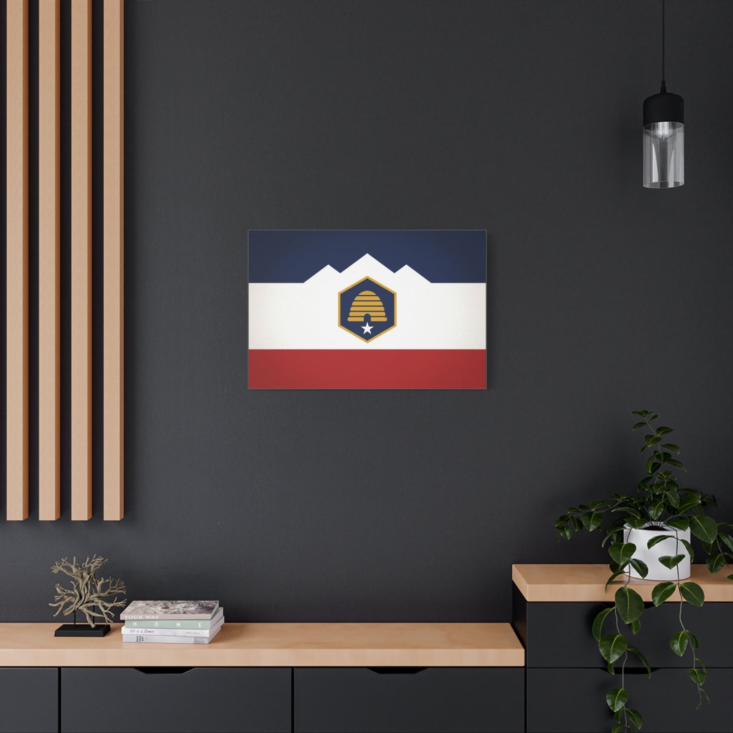 Acadia Flag Canvas Wall Art - Maine State Pride Print, Blue White Red Emblem Design - Minimalist Geometric Style - Living Room Decor, Office Wall Hanging - Bedroom Home Decoration - Ready to Hang