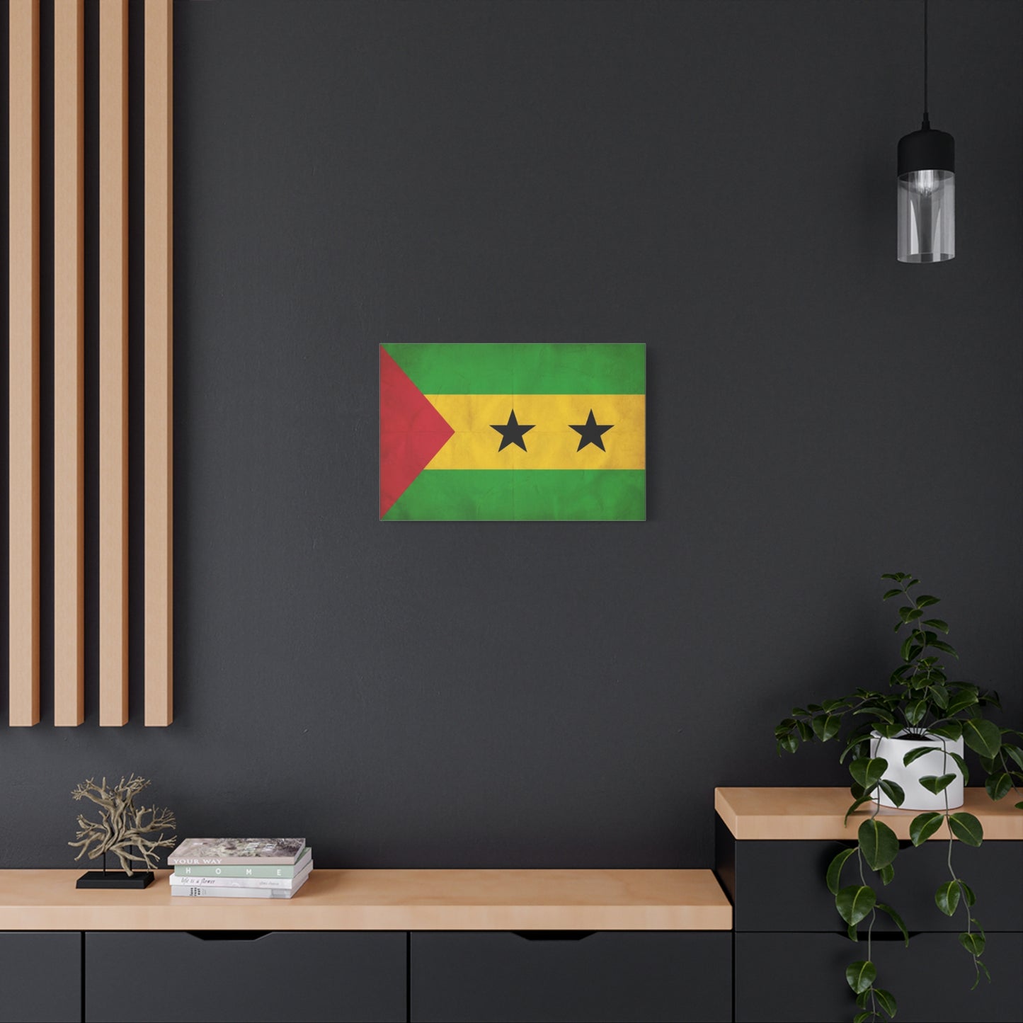 Sao Tome And Principe Flag Canvas Wall Art - National Pride Decor, Vintage Country Banner Print - Green Yellow Red Two Star Design - Living Room Wall Decor - Bedroom Home Decoration - Ready to Hang