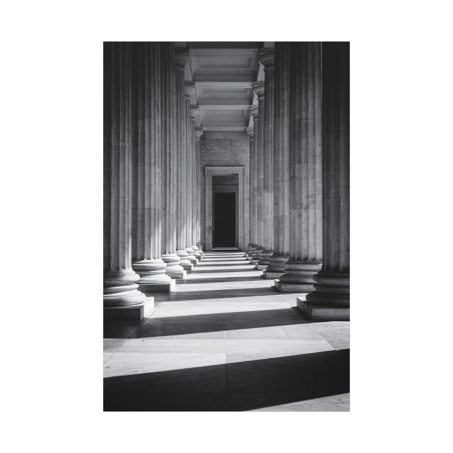 Black And White Classical Column Hallway Canvas Wall Decor - Architectural Art Print, Dramatic Light And Shadow, Minimalist Interior Accent - Living Room Decoration Office Display