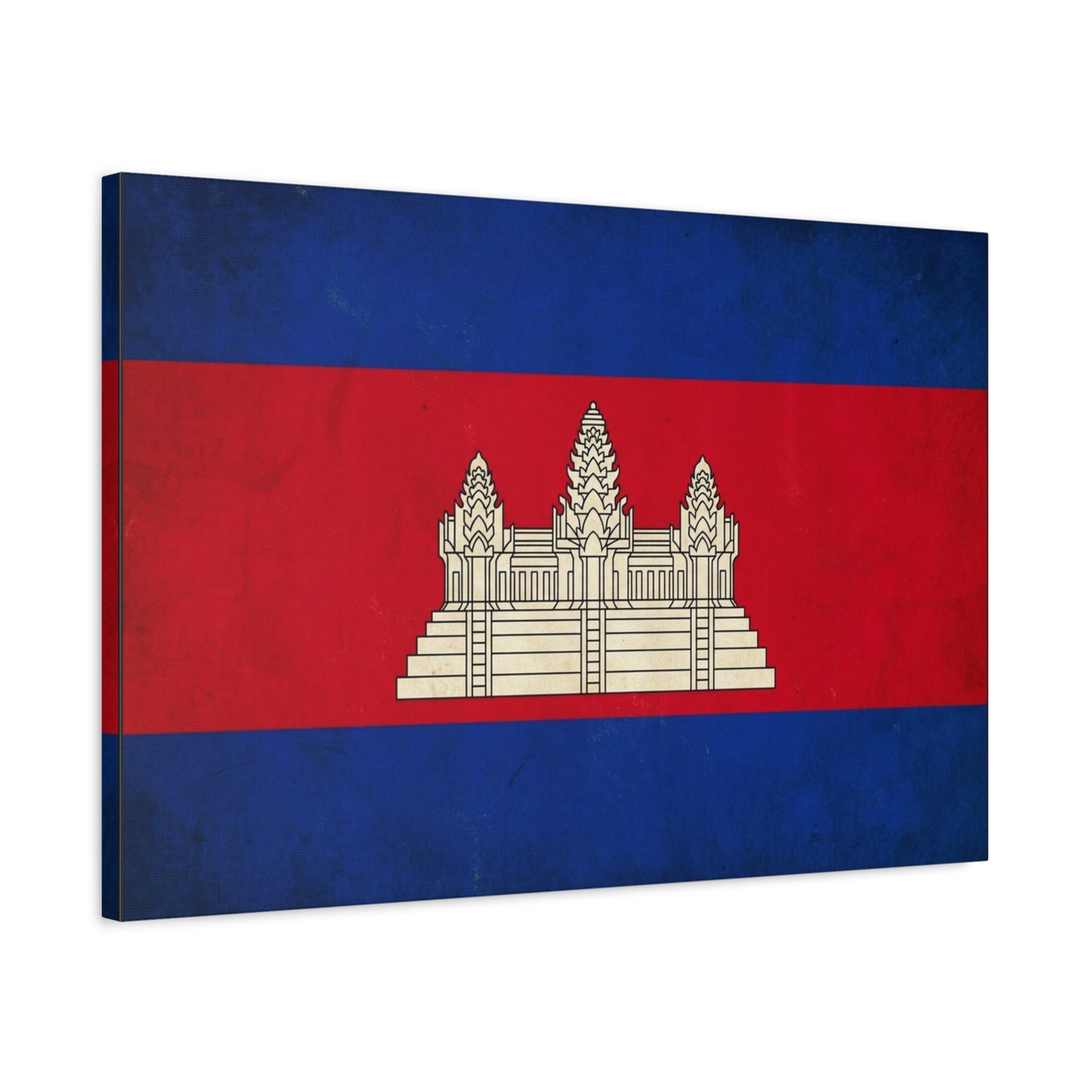 Cambodia Flag Canvas Wall Art - Khmer Temple Emblem Patriotic Print, Vintage National Decor - Textured Red Blue Banner Style - Living Room Wall Decor - Bedroom Home Decoration - Modern Farmhouse Style