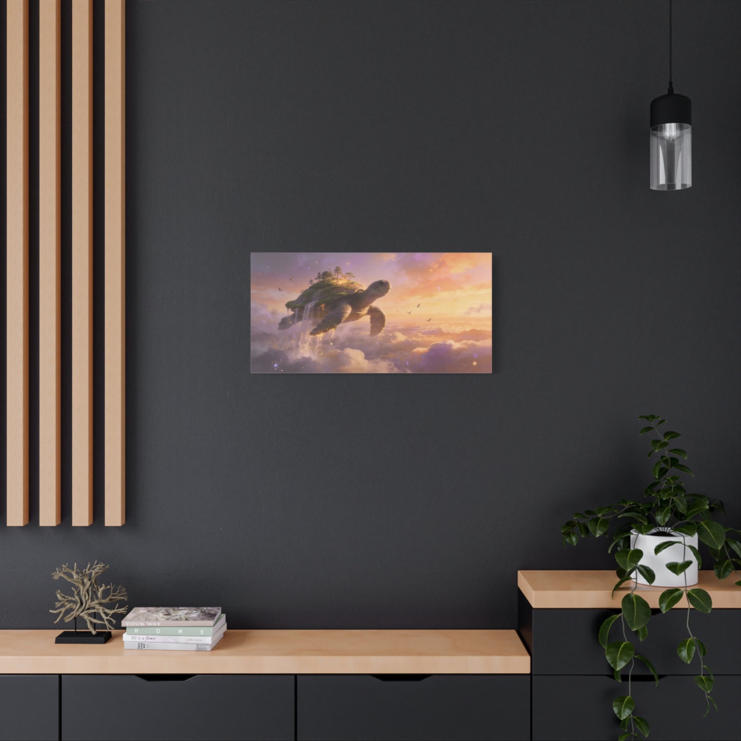 Flying Sea Turtle Canvas Wall Art - Fantasy Sky Island, Waterfall Clouds, Dreamy Surreal Canvas Print - Contemporary Celestial Style - Living Room Wall Decor, Bedroom Home Accent - Ready to Hang