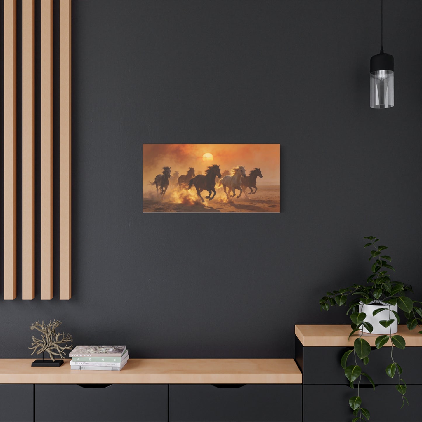 Running Horses Canvas Wall Art - Sunset Desert Herd, Golden Dust Motion - Matte Cotton Print, Contemporary Western Style - Living Room Wall Decor, Bedroom Home Decoration - Bedroom Home Decoration