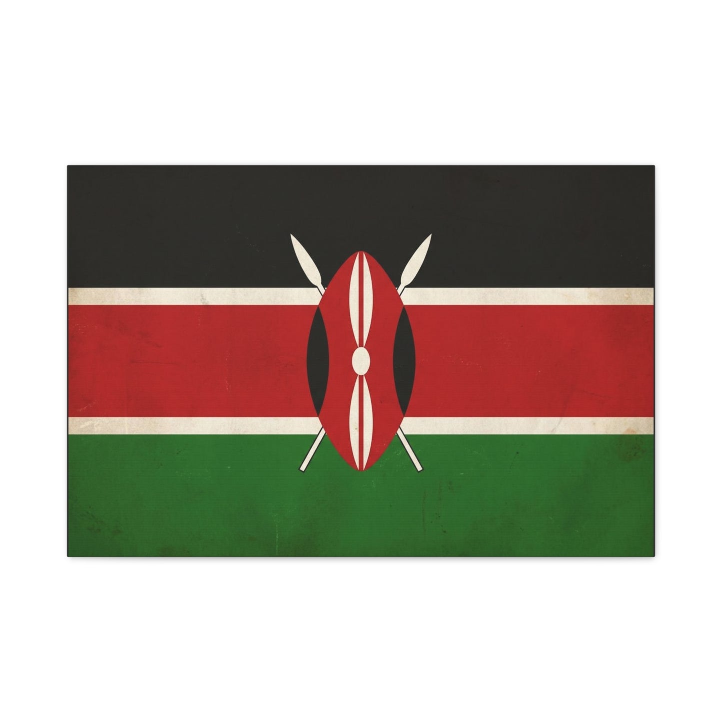 Kenya Flag Canvas Wall Art - Vintage Kenyan Flag Print, Patriotic Red Black Green Decor - Matte Cotton Artwork - Living Room Wall Decor, Office Art, Dorm Home Accent - Bedroom Home Decoration