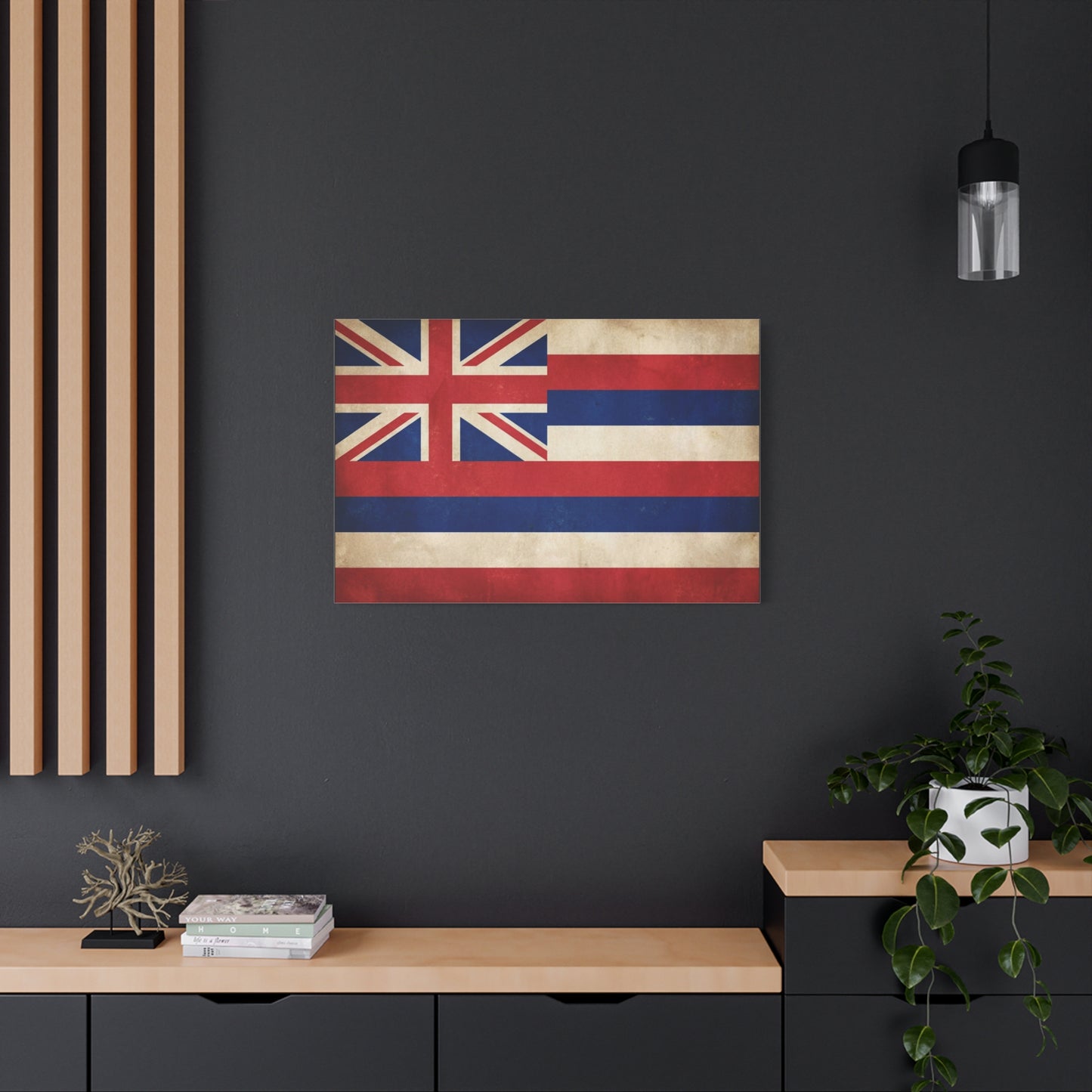 Hawaii State Flag Canvas Wall Art - Vintage Hawaiian Flag Print, Distressed Patriotic Wall Decor - Matte Cotton Canvas - Traditional Island Style - Living Room Bedroom Office Accent - Ready to Hang