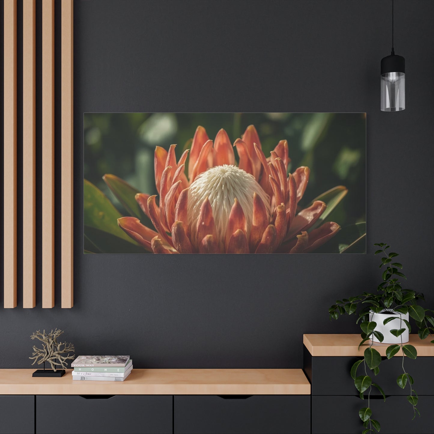 Protea Flower Canvas Wall Art - Botanical Floral Close Up, Soft Golden Light - Matte Cotton Print, Contemporary Style - Bedroom Decoration, Living Room Accent, Spa Wall Decor - Bedroom Home Decoration