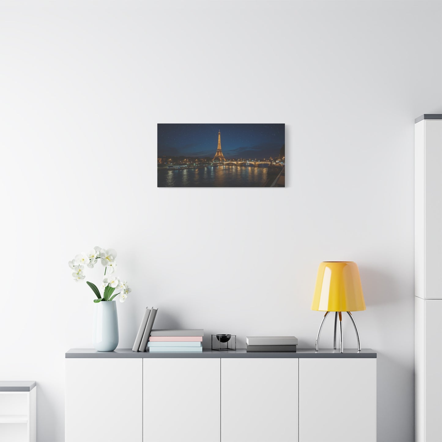 Eiffel Tower Canvas Wall Art Paris Night Art Print - Starry Seine Cityscape, Matte Finish Cotton Canvas - Contemporary Living Room Wall Decor, Bedroom Home Decoration - Bedroom Home Decoration