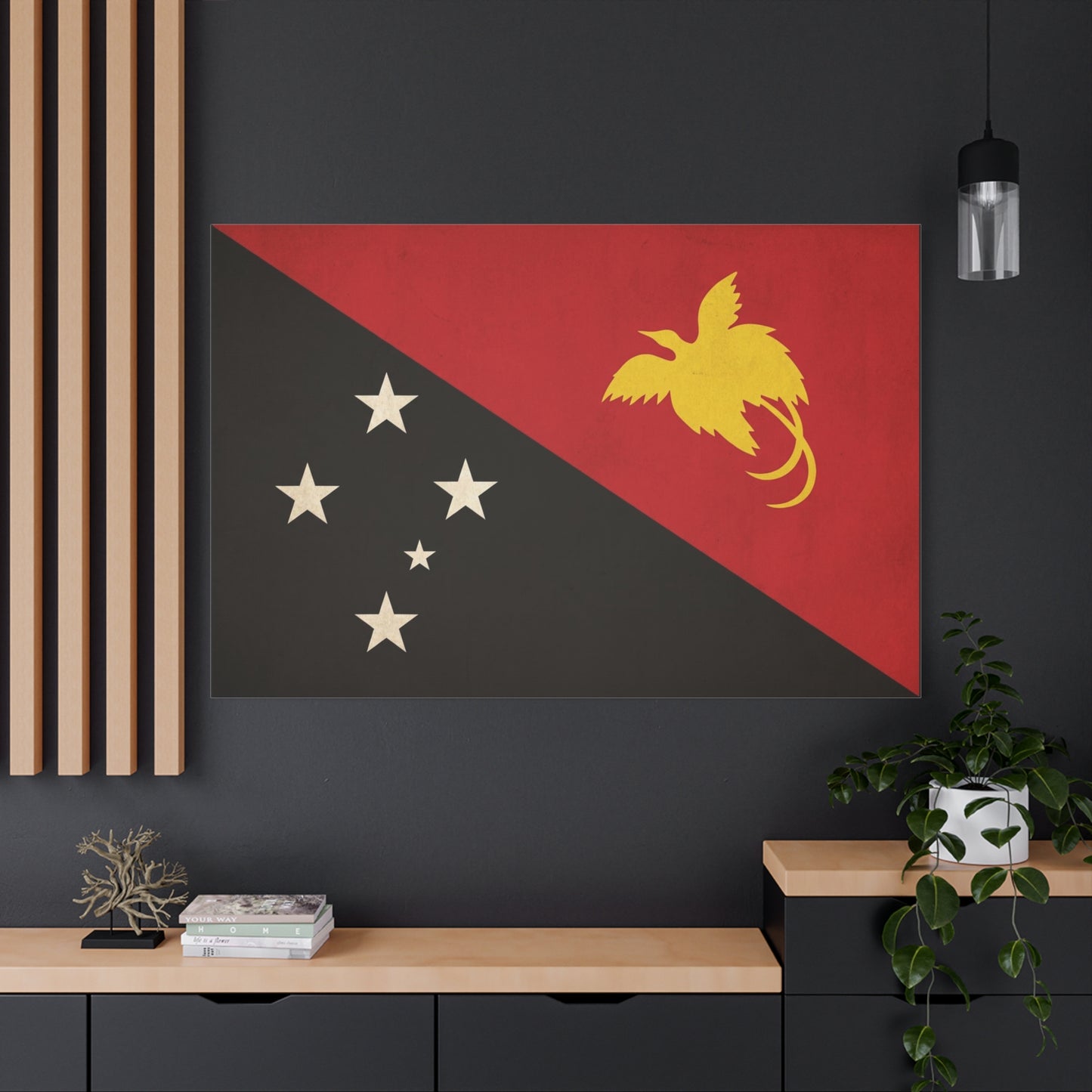 Papua New Guinea Flag Canvas Wall Art - Red Black Bird Of Paradise Southern Cross Print - Vintage National Pride Decor - Living Room Wall Decor - Bedroom Home Decoration - Bedroom Home Decoration