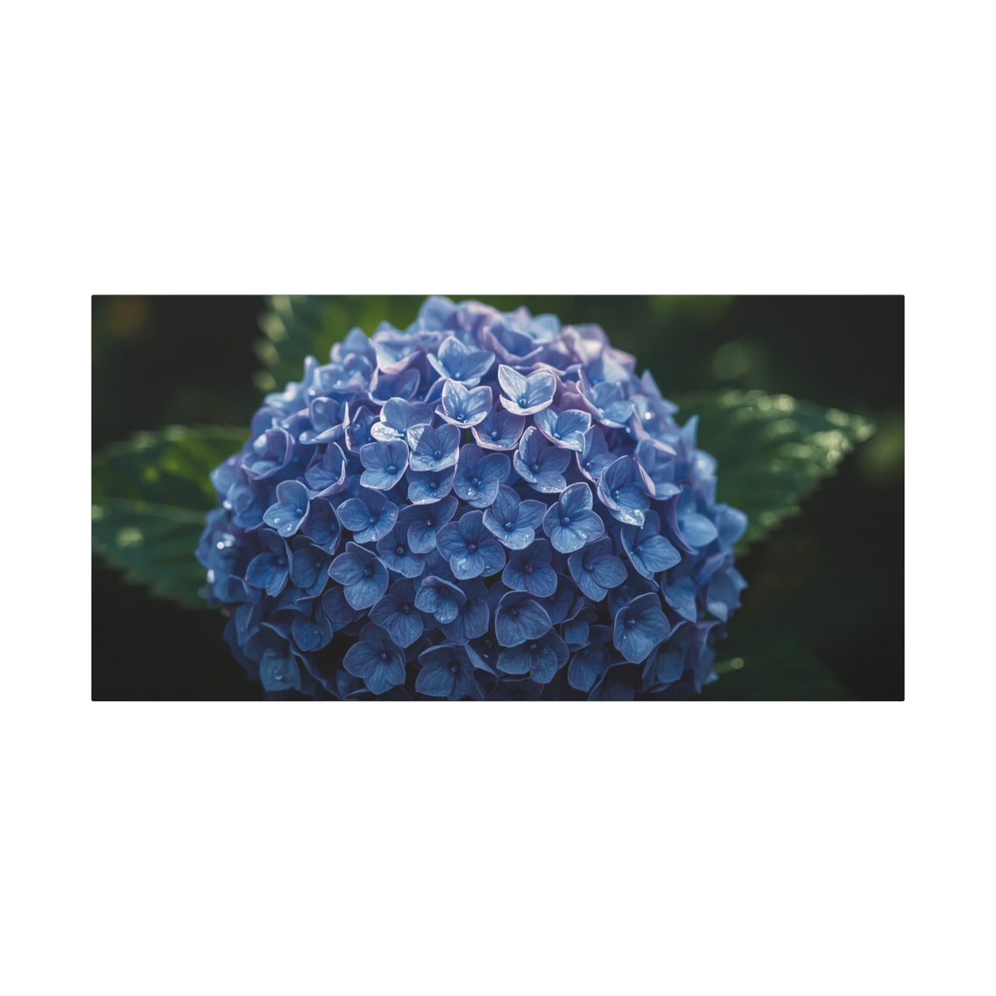 Blue Hydrangea Canvas Wall Art - Botanical Floral Close Up Art Print - Matte Cotton Art Print, Moody Garden Style - Bedroom Wall Decor, Bathroom Accent, Spa Inspired Home Decoration - Ready to Hang