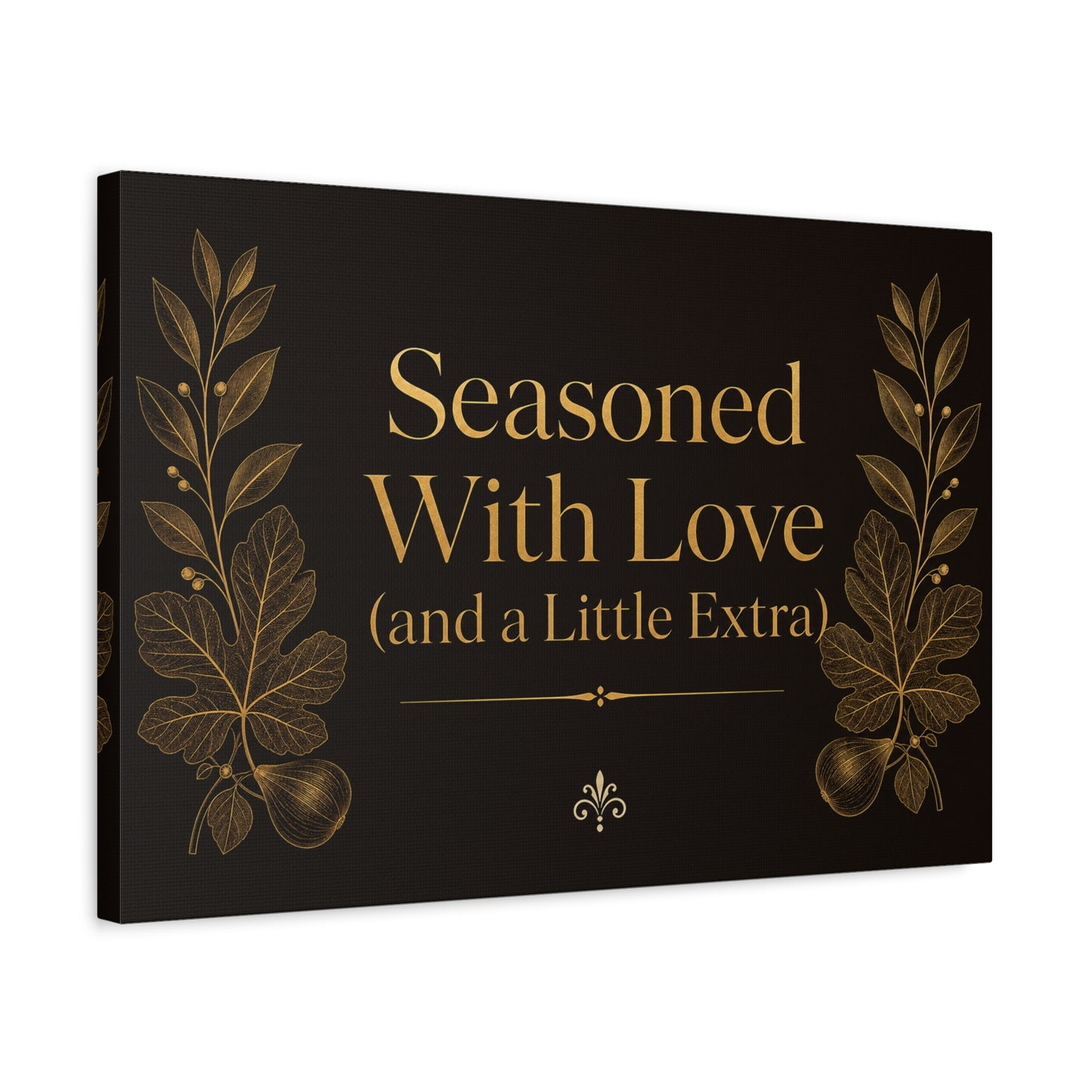 "Seasoned With Love (and a Little Extra)" Typography Canvas Wall Art - Black And Gold Kitchen Quote Decor, Vintage Botanical Cooking Wall Hanging, Dining Room Home Decoration - Bedroom Home Decoration