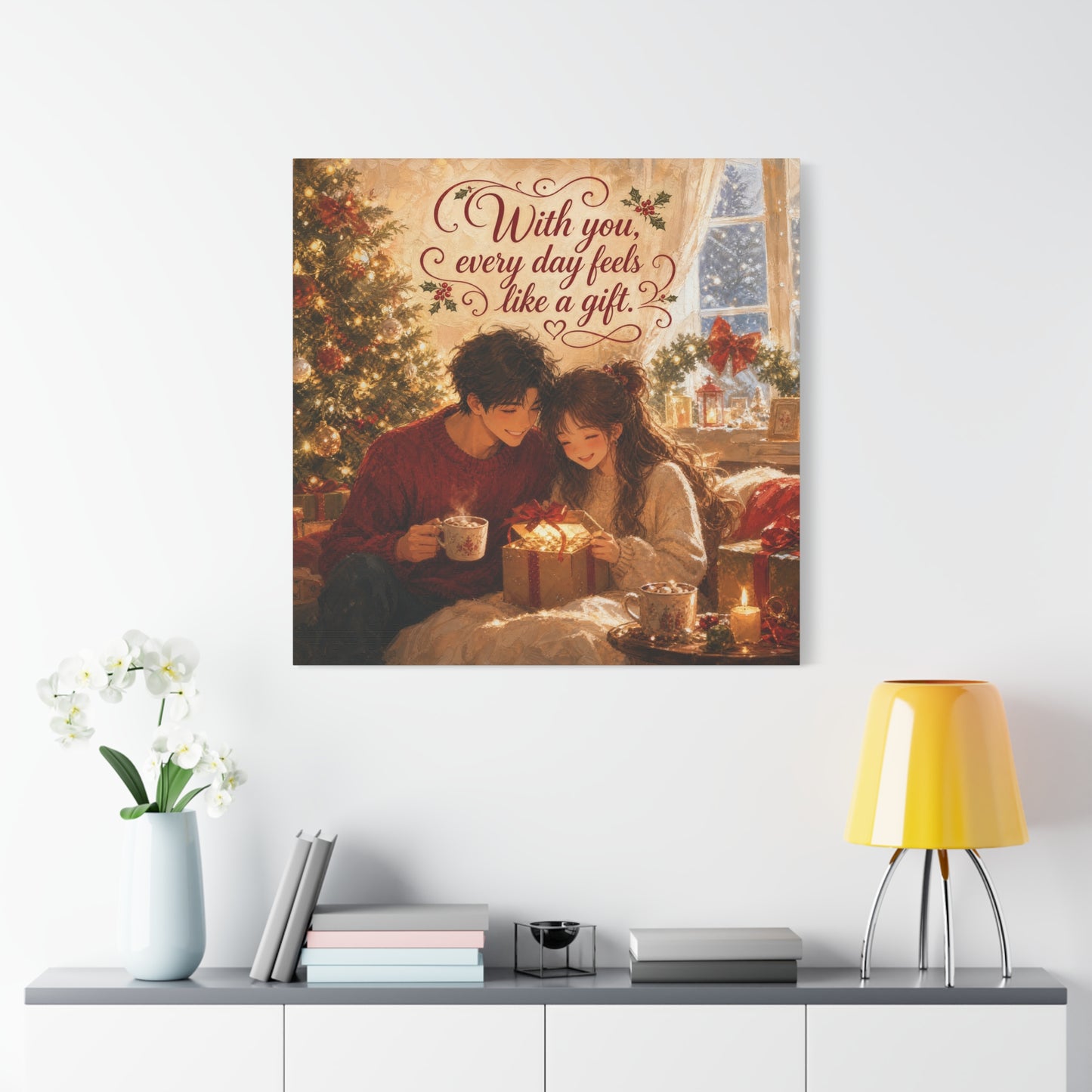 "With You" - Warm Golden Winter Decor - Traditional Quote Print For Bedroom, Living Room - Office Wall Art