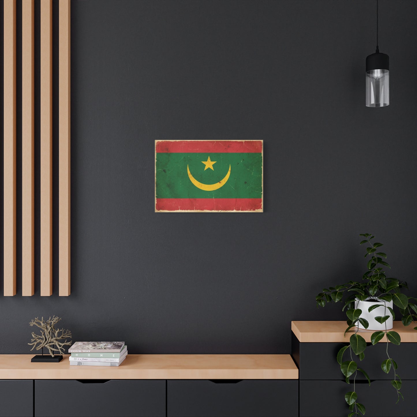 Mauritania Flag Canvas Wall Art - Vintage Crescent Star Country Print - Distressed Green Red Gold Design - Cultural Pride Decor For Living Room - Bedroom Home Decoration - Living Room Wall Decor