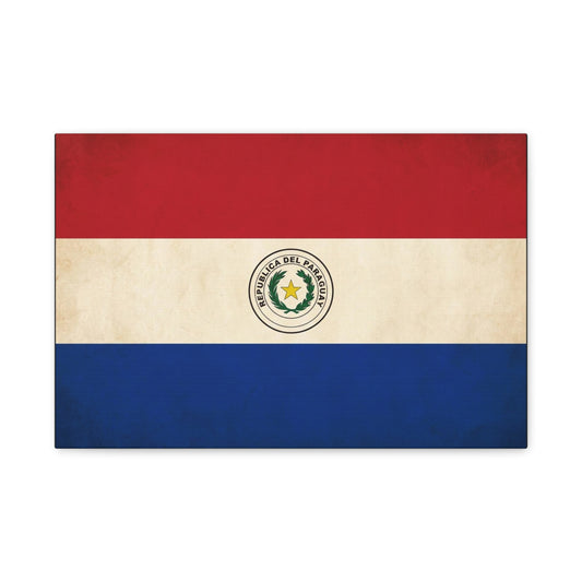 "Republica Del Paraguay" Paraguay Flag Canvas Wall Art - Vintage National Flag Print, Patriotic Heritage Decor - Matte Cotton Artwork - Living Room Home Decoration, Office Accent - Office Wall Art
