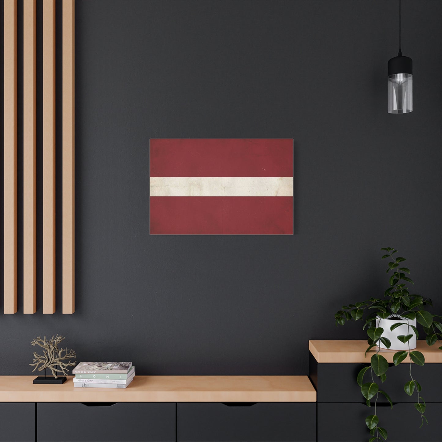 Latvia Flag Canvas Wall Art - Vintage Red White Horizontal Stripe Print, Distressed Patriotic Artwork - Minimalist Traditional Style - Living Room Wall Decor Bedroom Home Decoration - Ready to Hang