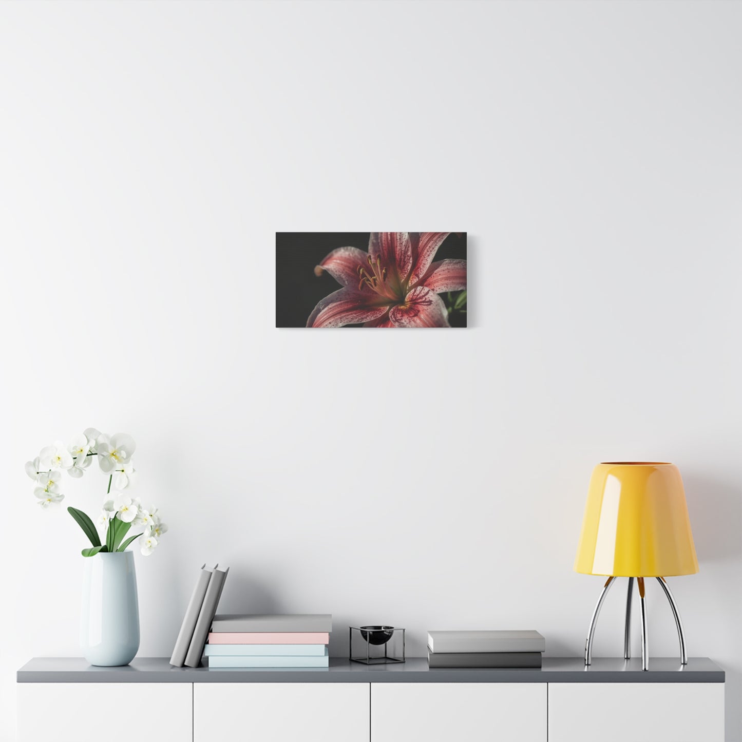 Pink Stargazer Lily Canvas Wall Art - Floral Macro Art Print, Dark Botanical Canvas Print - Matte Cotton Decor, Contemporary Style - Bedroom Wall Accent, Living Room Decoration - Ready to Hang