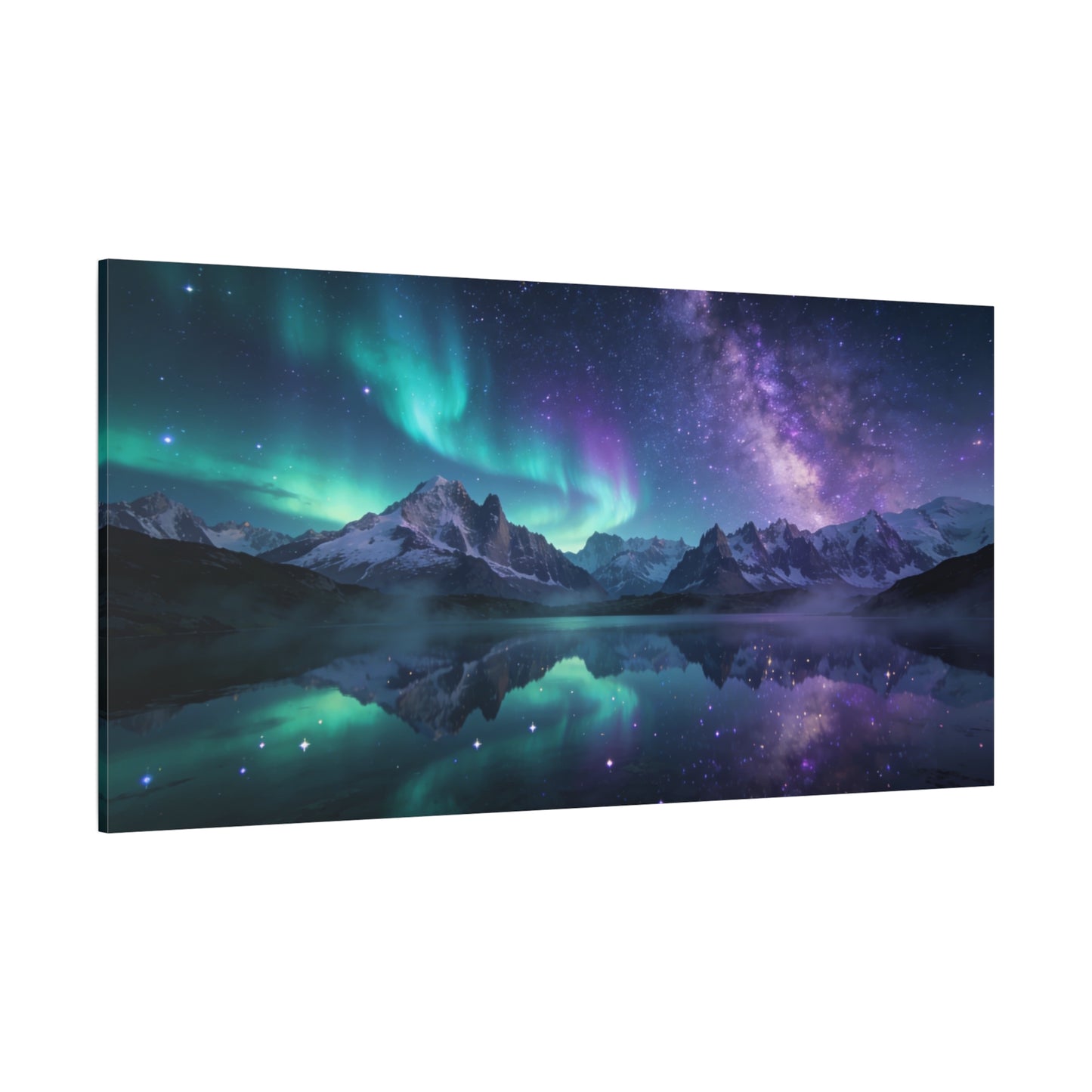 Aurora Borealis Mountain Lake Canvas Wall Art - Starry Night Sky Landscape Print, Milky Way Reflection, Contemporary Nature Decor - Living Room Wall Decor, Bedroom Home Decoration - Ready to Hang