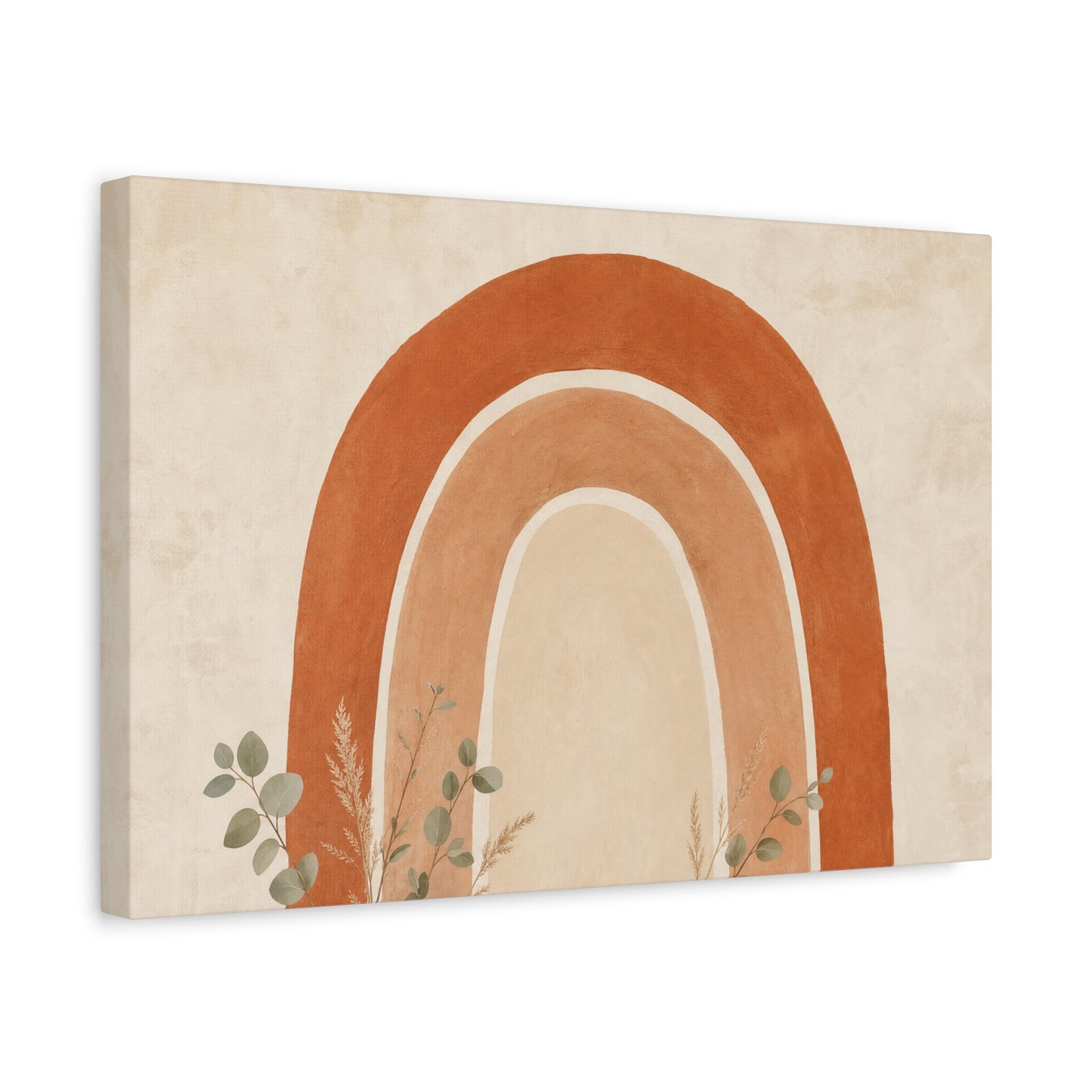 Terracotta Rainbow Canvas Wall Art - Boho Abstract Arch Painting, Neutral Nursery Decor - Minimalist Botanical Accent, Living Room Wall Decor, Bedroom Home Decoration, Meditation Space - Ready to Hang