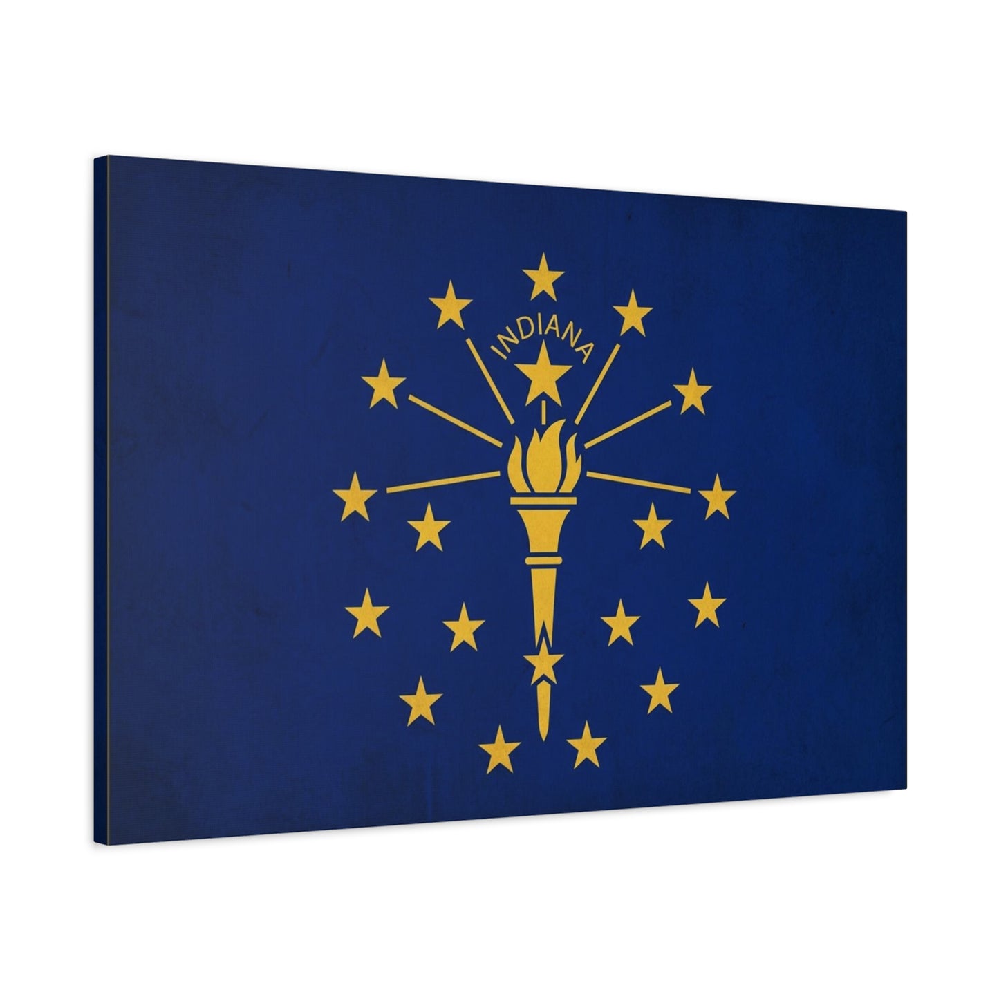 Indiana State Flag Canvas Wall Art - Blue Gold Torch Stars Print, Patriotic Decor - Matte Cotton Artwork - Living Room Wall Decor, Office Art, Dorm Decoration Accent - Bedroom Home Decoration