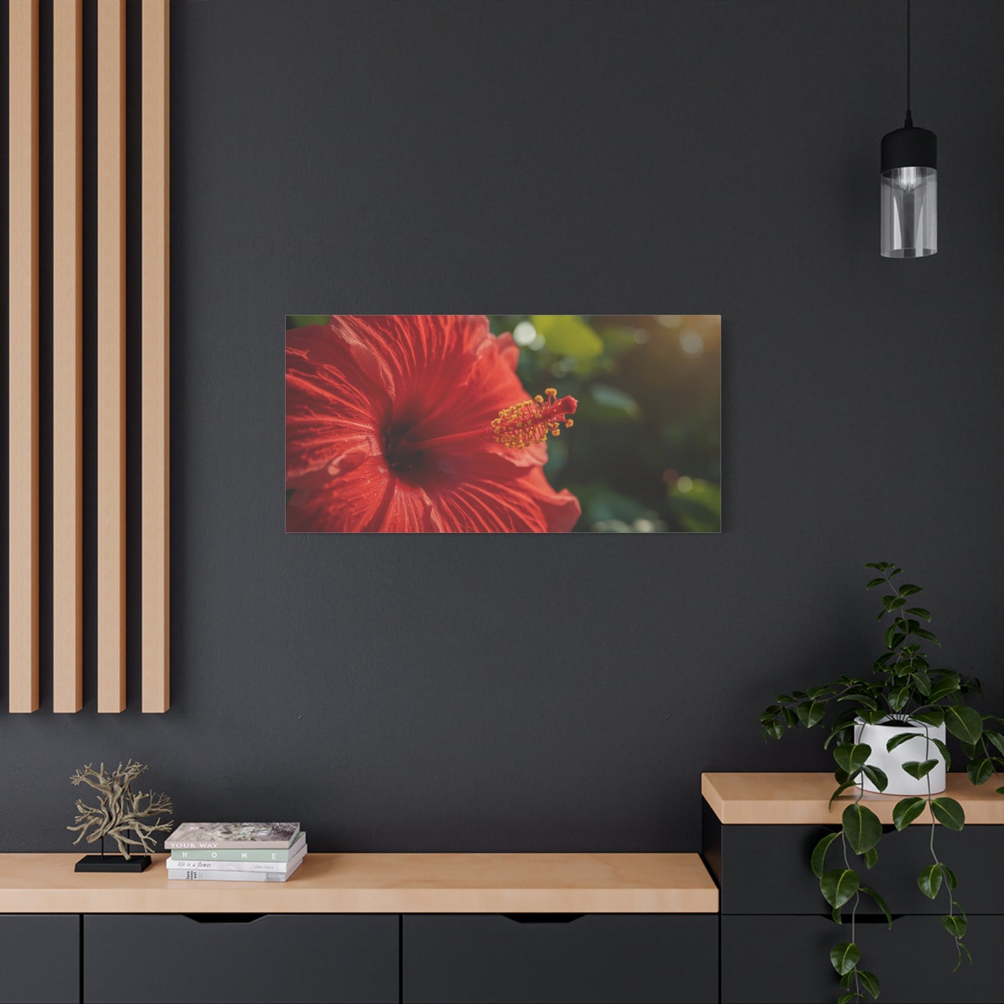 Red Hibiscus Flower Canvas Wall Art - Tropical Floral Botanical Art Print, Warm Sunlit Petals, Matte Cotton Canvas, Contemporary Nature Decor For Bedroom Living Room Office - Living Room Wall Decor