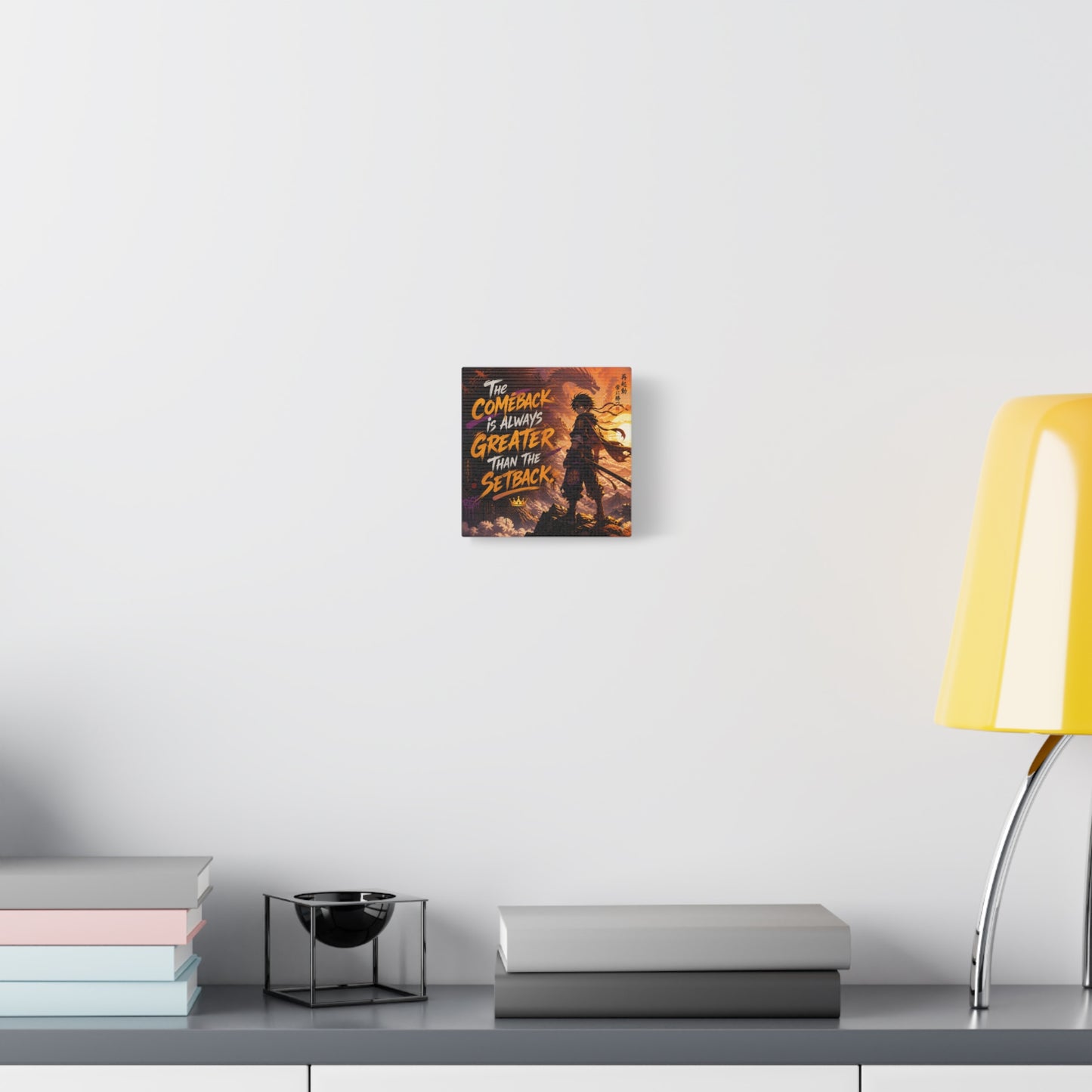 "The Comeback Is Always Greater Than The Setback" Anime Canvas Wall Art - Dragon Warrior Sunset Motivational Quote Print - Modern Bedroom Decor, Teen Room Decoration, Office Wall Hanging