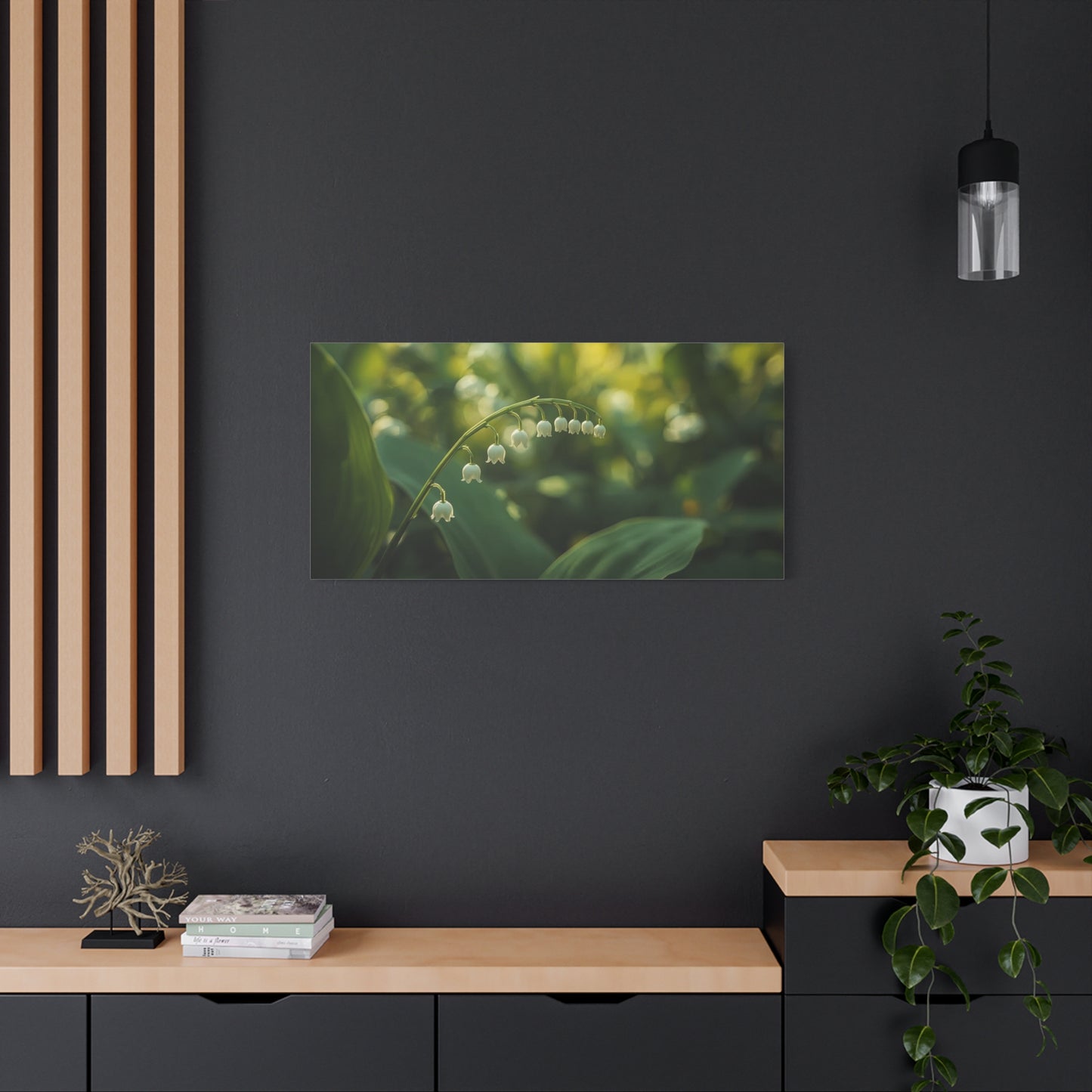 Lily Of The Valley Canvas Wall Art - Botanical Floral Close Up, Soft Green Bokeh - Matte Cotton Art Print, Traditional Style - Bedroom Decoration, Bathroom Accent, Spa Wall Decor - Ready to Hang