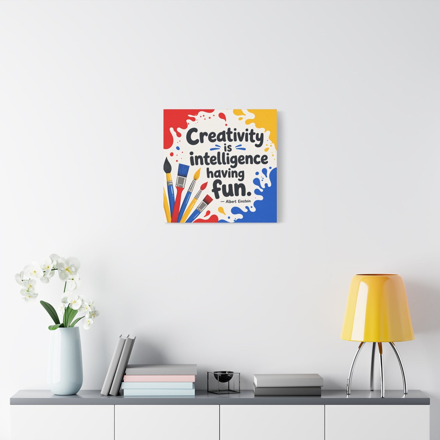 "Creativity Is Intelligence Having Fun." Albert Einstein Canvas Wall Art - Colorful Quote Print, Classroom Decor, Teacher Office Wall Hanging, Kids Playroom Home Decoration - Bedroom Home Decoration