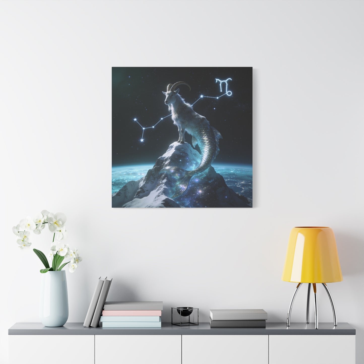 Capricorn Zodiac Canvas Wall Art - Celestial Sea Goat Constellation, Surreal Night Sky, Matte Canvas Print, Modern Fantasy Style, Bedroom Home Decoration, Office Wall Decor Accent - Ready to Hang