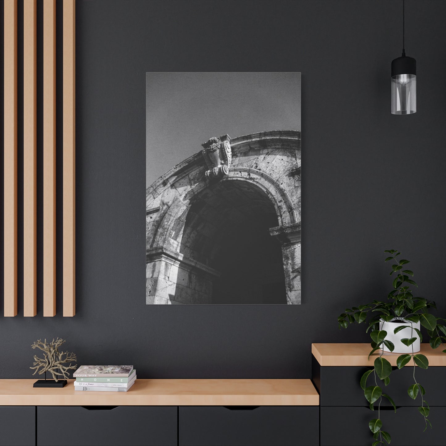 Black And White Architectural Arch Canvas Wall Art - Stone Facade Art Print, Minimalist Historic Structure Decor - Contemporary Living Room Wall Decor, Bedroom Home Accent - Ready to Hang