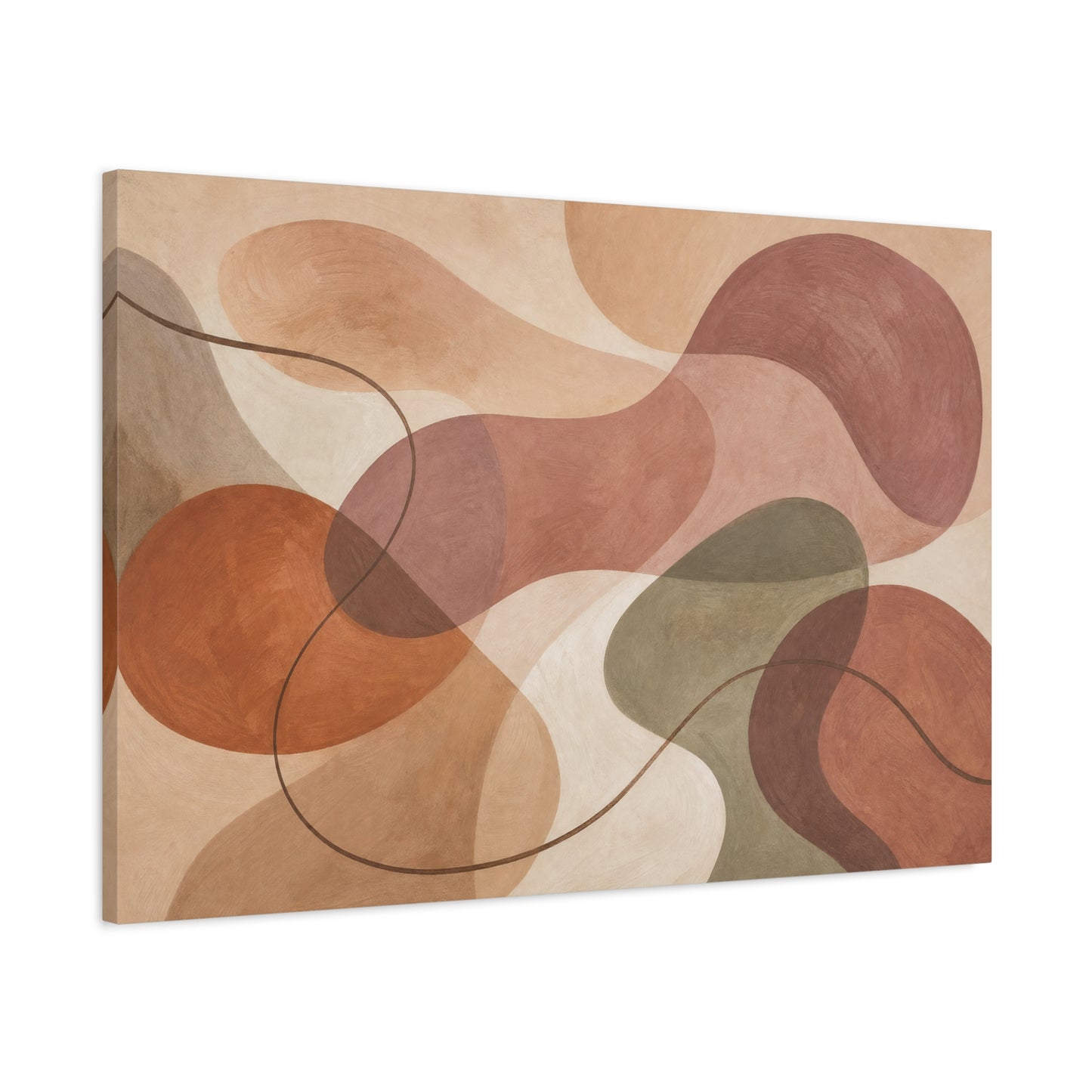 Abstract Geometric Canvas Wall Art - Earth Tone Modern Curved Shapes, Minimalist Neutral Composition - Contemporary Matte Canvas Print - Living Room Wall Decor, Bedroom Home Decoration - Ready to Hang