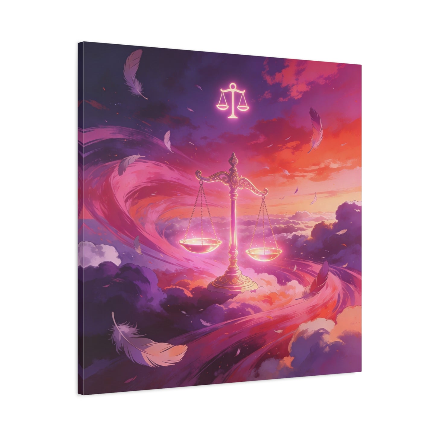 Libra Scales Canvas Wall Art - Zodiac Sky Illustration, Glowing Balance Symbol - Matte Cotton Art Print, Contemporary Celestial Style - Bedroom Home Decoration, Office Wall Decor - Ready to Hang