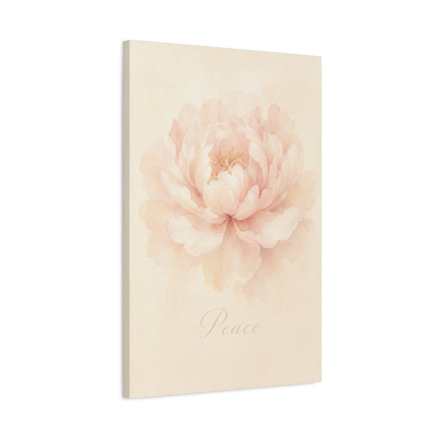 "Peace" Peony Canvas Wall Art - Blush Floral Watercolor Print, Minimalist Bedroom Home Decoration, Soft Botanical Wall Decor, Nursery Accent - Bedroom Home Decoration - Modern Farmhouse Style