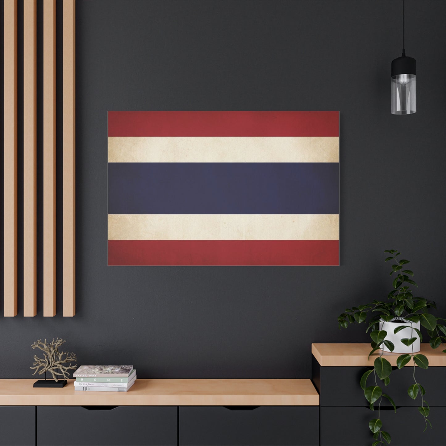 Thailand Flag Canvas Wall Art - Vintage Thai Tricolor Stripe Print, Minimalist Patriotic Decor - Matte Cotton Look - Living Room Wall Decor, Bedroom Home Decoration, Office Art - Ready to Hang