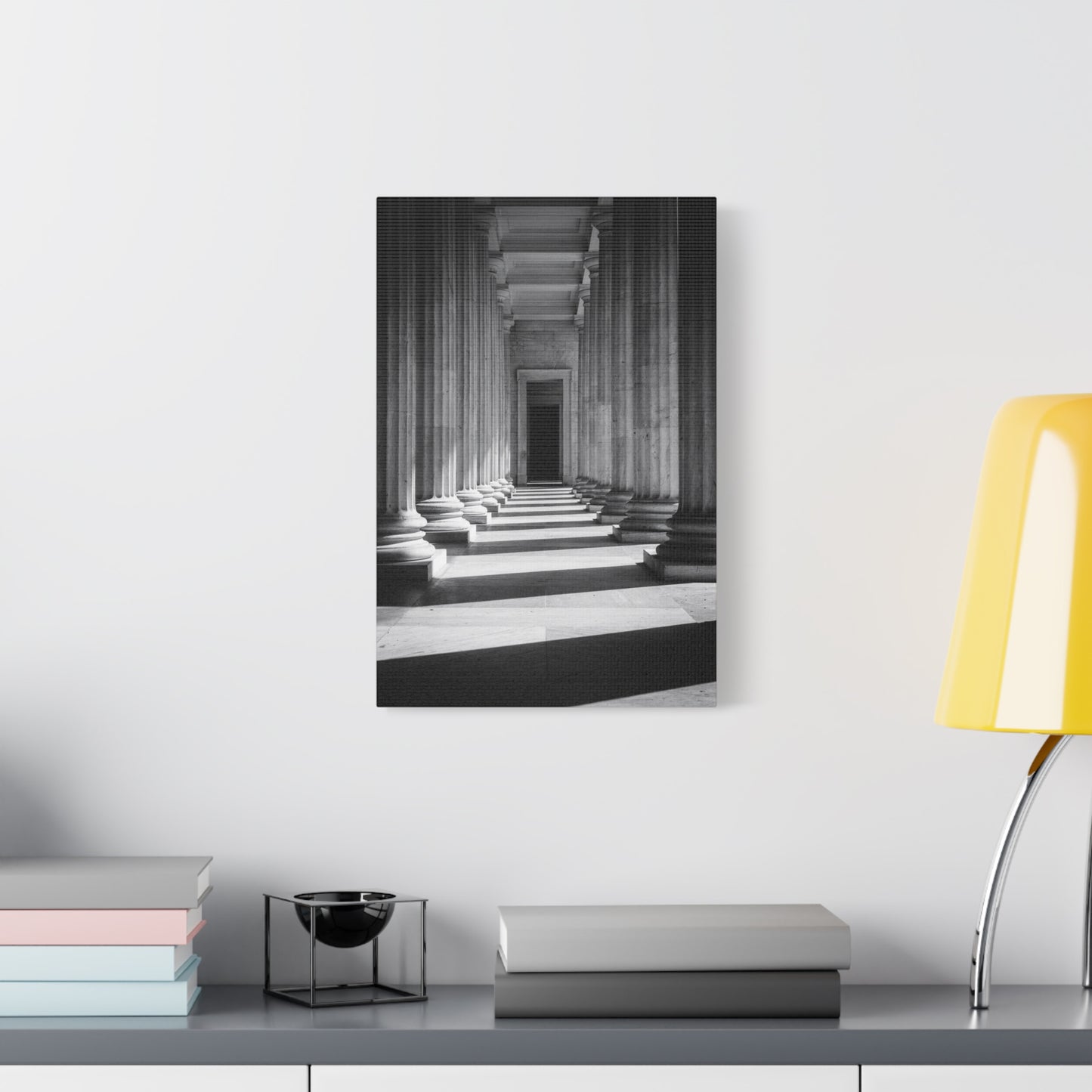 Black And White Classical Column Hallway Canvas Wall Decor - Architectural Art Print, Dramatic Light And Shadow, Minimalist Interior Accent - Living Room Decoration Office Display