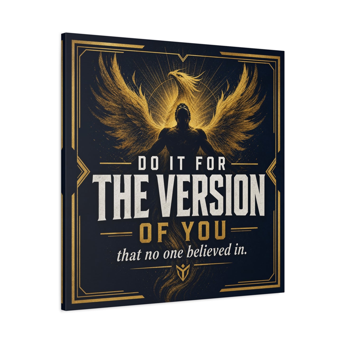 "Do It For The Version Of You That No One Believed In" Inspirational Canvas Wall Art - Phoenix Wings Motivational Quote Print - Black Gold Typography Decor For Office Bedroom - Living Room Wall Decor
