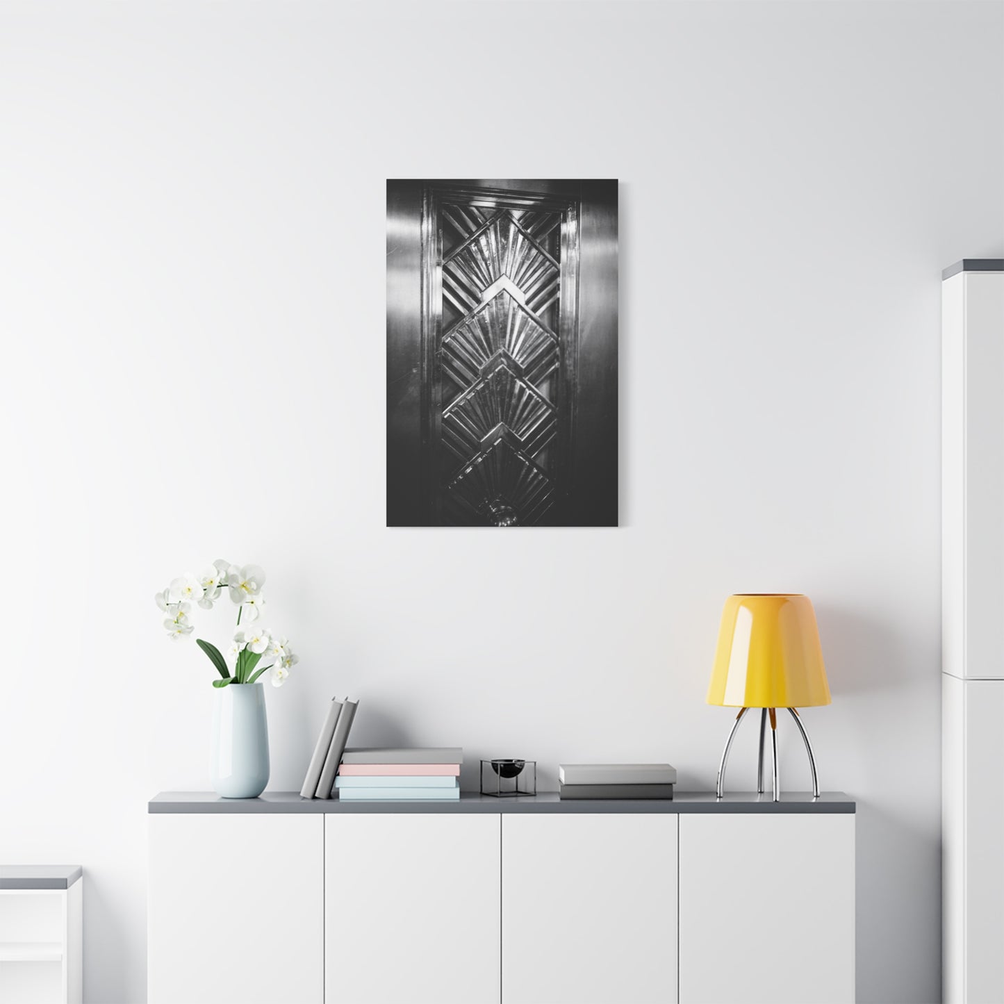 Art Deco Door Art Print Canvas Print - Geometric Black And White Architectural Panel - Monochrome Modern Interior Picture - Hallway Decor, Home Office Accent, Minimalist Design - Office Wall Art