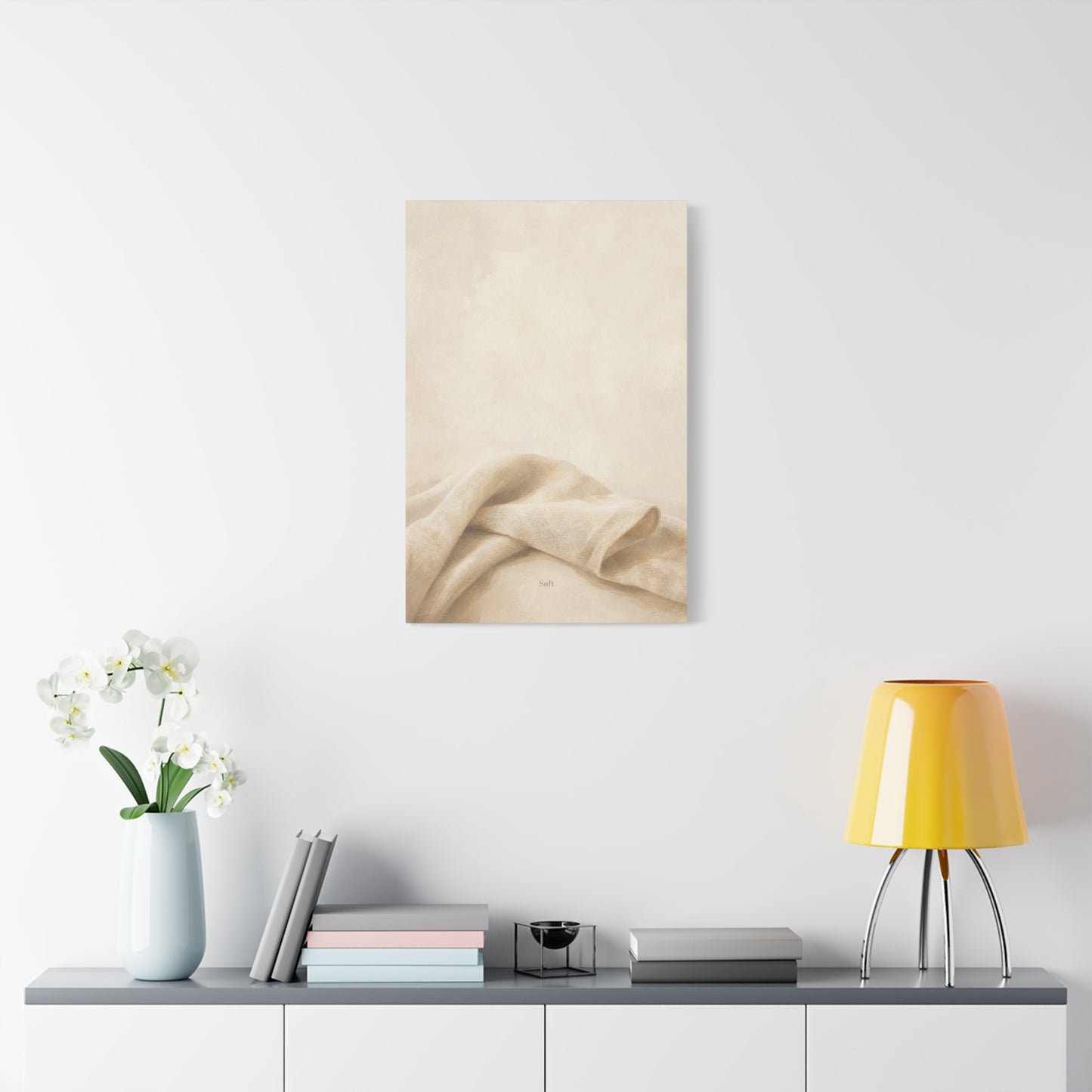 "Soft" Neutral Fabric Canvas Wall Art - Beige Linen Drapery Print, Minimalist Contemporary Decor - Cotton Art Print For Bedroom Living Room, Japandi Wall Decor Home Decoration - Modern Farmhouse Style