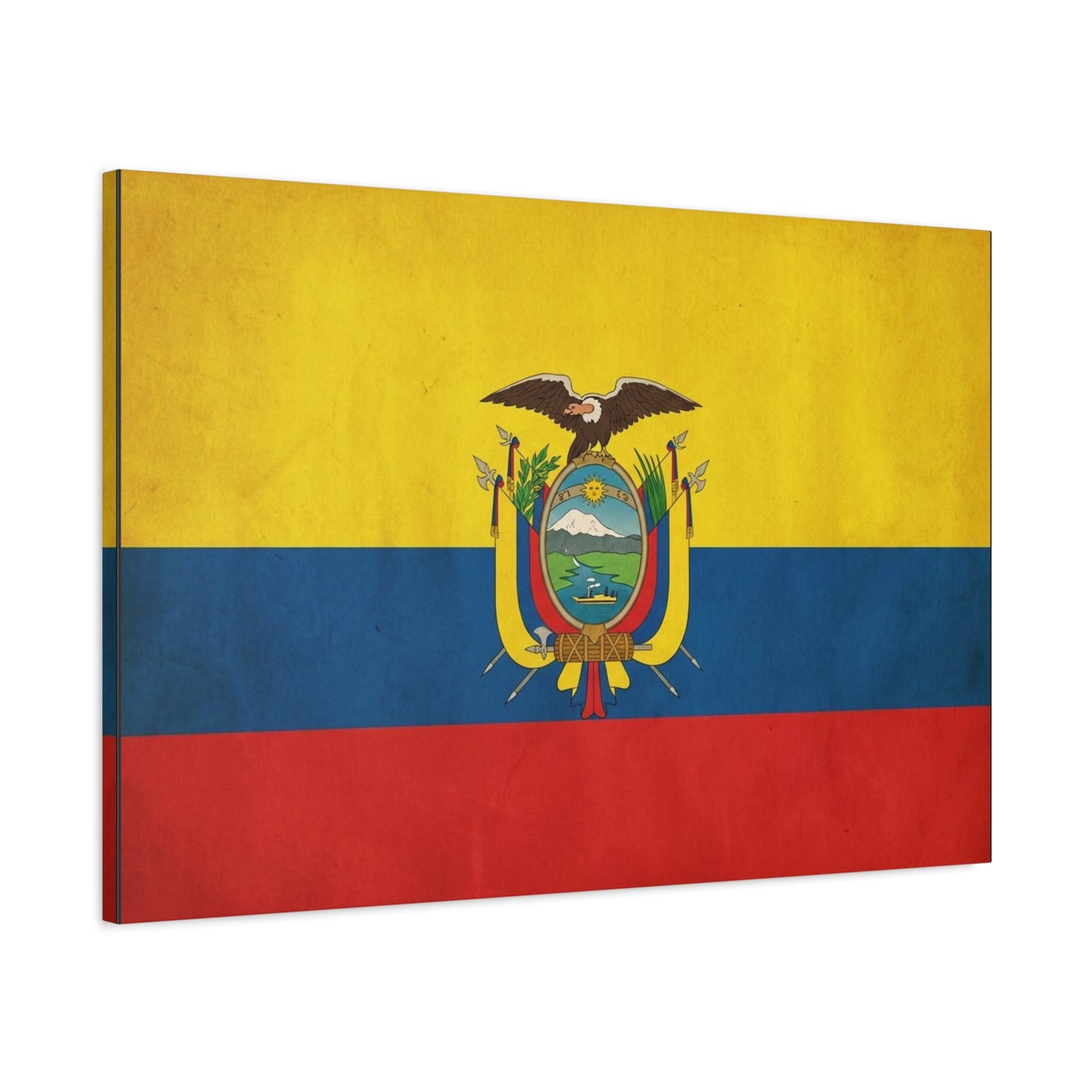 Ecuador Flag Canvas Wall Art - Vintage National Banner Print, Yellow Blue Red Tricolor With Coat Of Arms - Traditional Patriotic Decor - Living Room Home Decoration, Office Accent - Office Wall Art