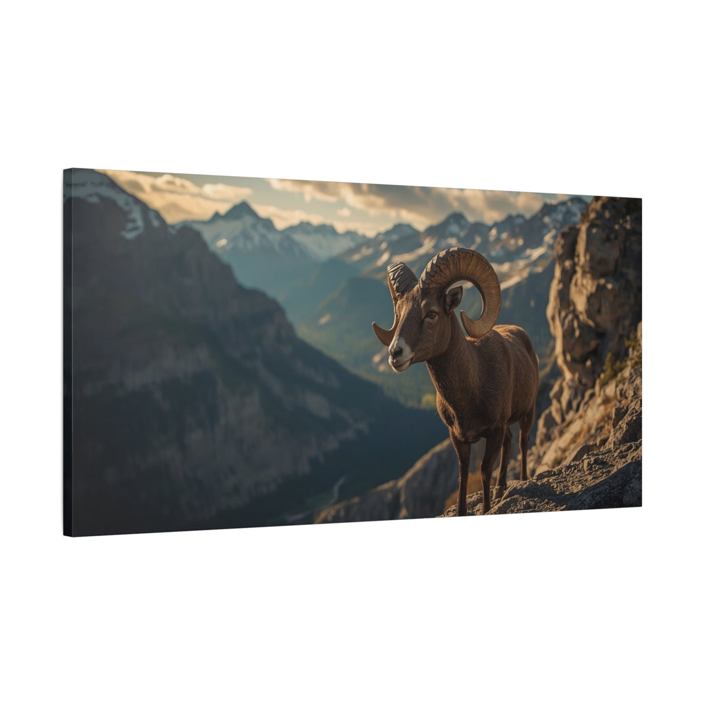 Bighorn Sheep Canvas Wall Art - Mountain Wildlife Art Print, Golden Alpine Cliff Scene - Matte Cotton Artwork - Rustic Lodge Decor, Living Room Wall Decor, Office Art - Bedroom Home Decoration