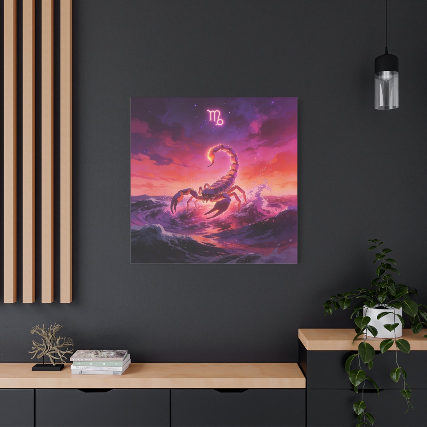 Scorpio Zodiac Canvas Wall Art - Glowing Scorpion Ocean Illustration, Celestial Astrology Print - Matte Cotton Canvas - Modern Fantasy Style - Bedroom Wall Decor, Home Office Accent - Ready to Hang