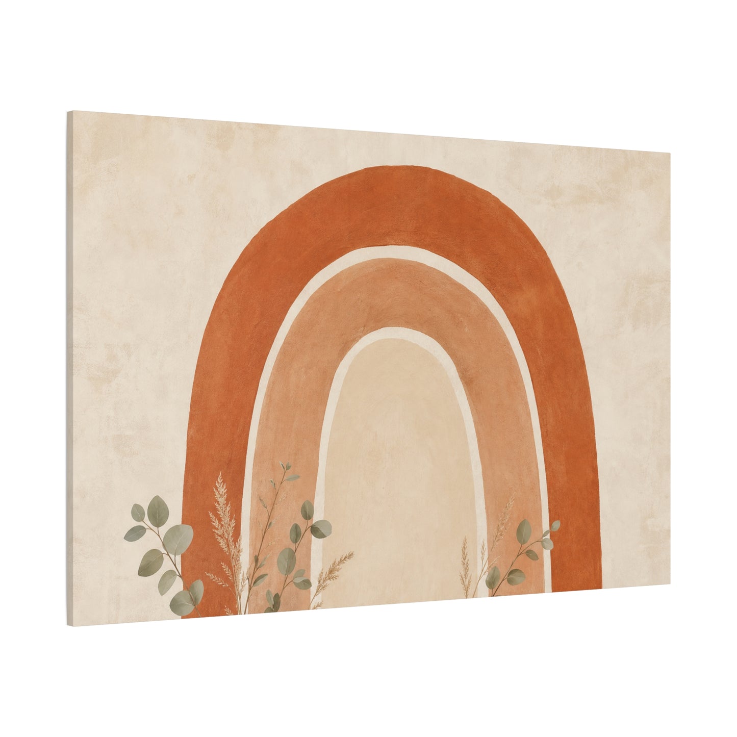 Terracotta Rainbow Canvas Wall Art - Boho Abstract Arch Painting, Neutral Nursery Decor - Minimalist Botanical Accent, Living Room Wall Decor, Bedroom Home Decoration, Meditation Space - Ready to Hang