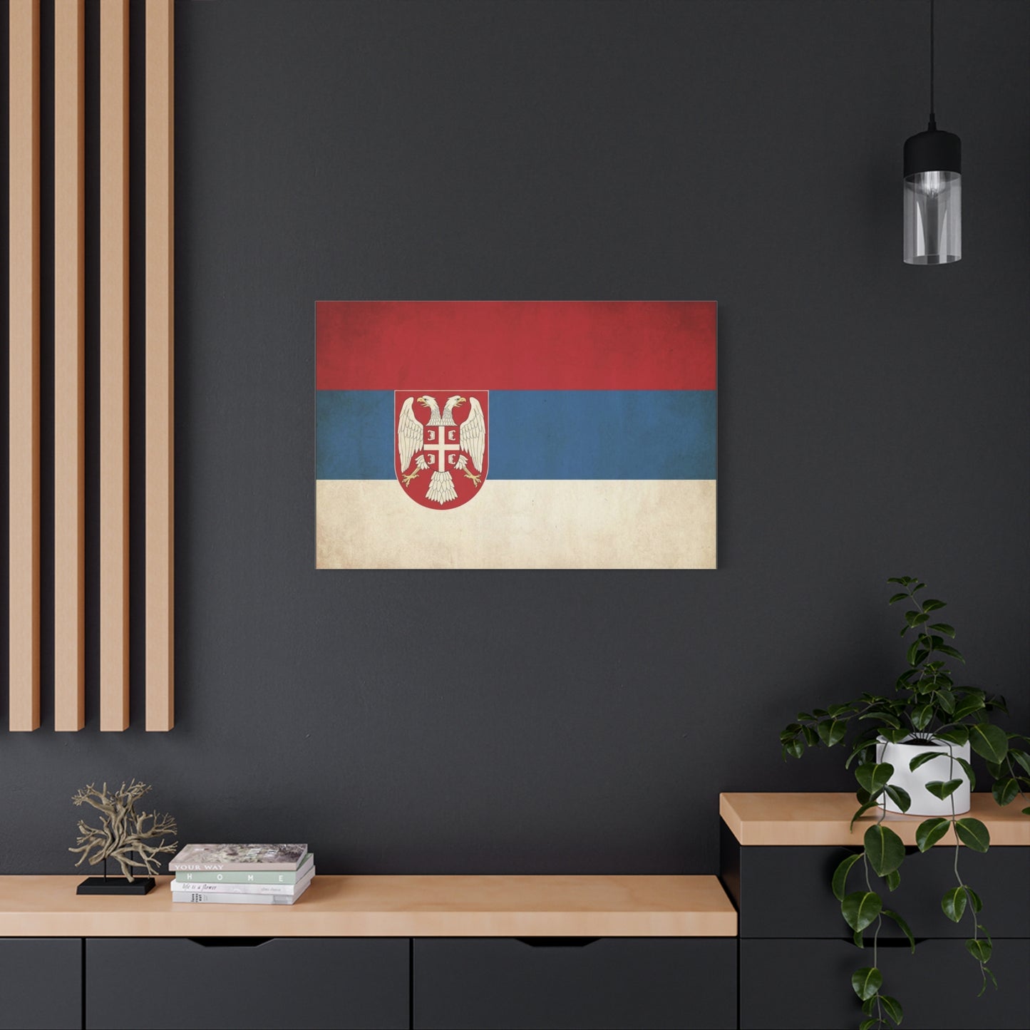 Serbian Flag Canvas Wall Art - Vintage Serbia Coat Of Arms Print, Patriotic Tricolor Decor - Rustic National Heritage Style - Living Room Wall Decor - Bedroom Home Decoration - Bedroom Home Decoration