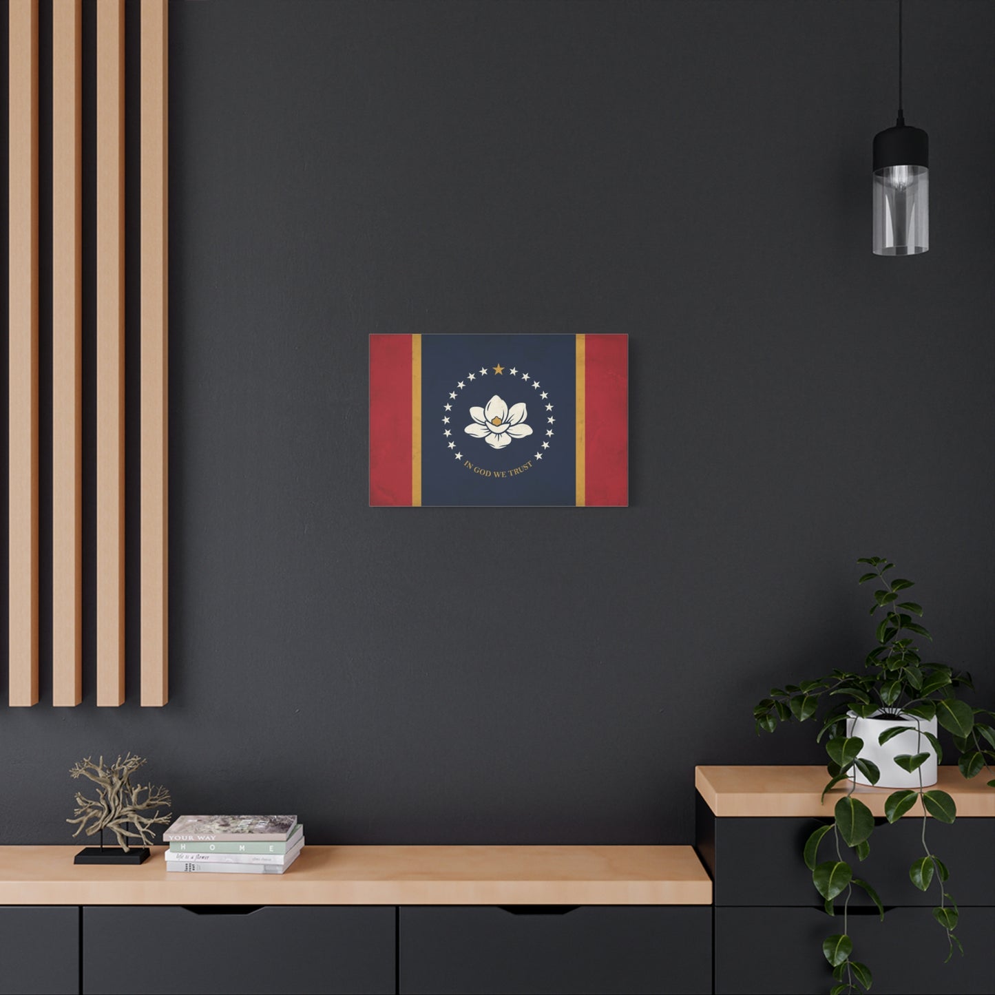"In God We Trust" Mississippi State Flag Canvas Wall Art - Magnolia Emblem, Vintage Patriotic Decor - Rustic Americana Style - Living Room Wall Decor - Ready to Hang - Bedroom Home Decoration