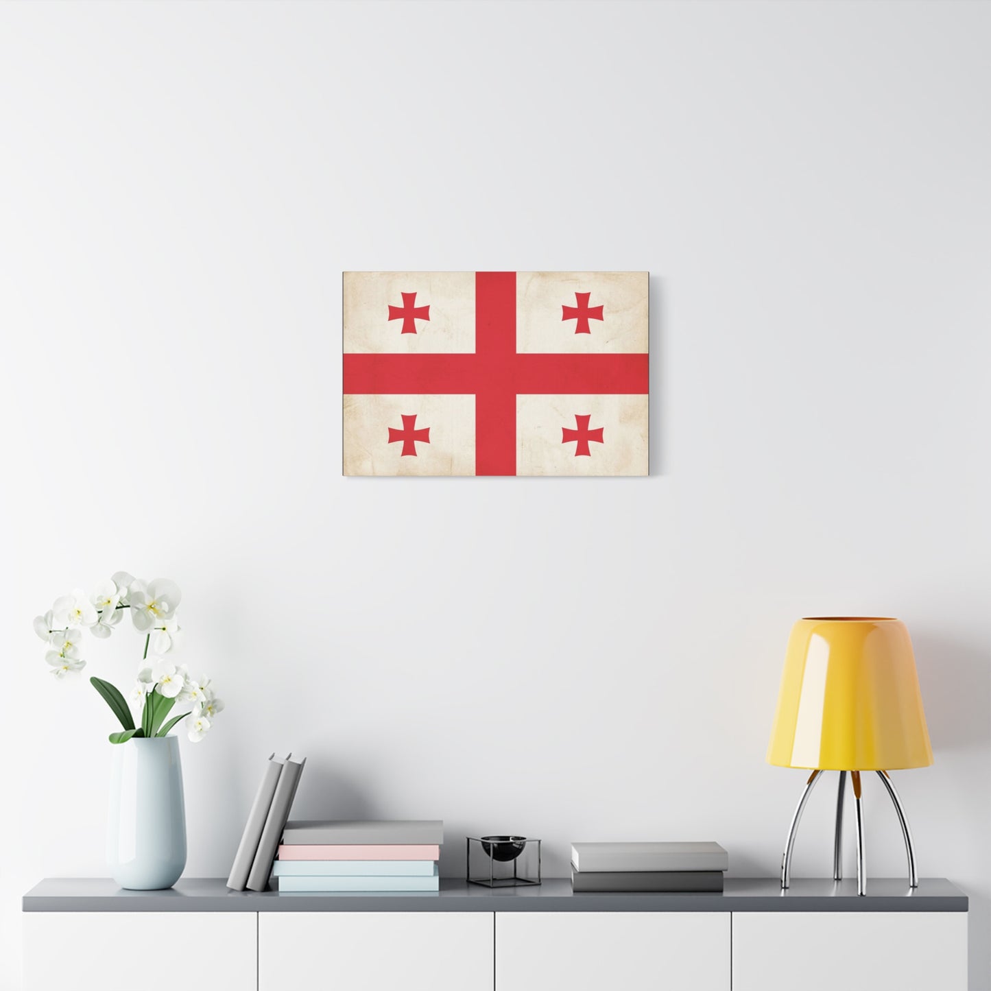 Georgia Flag Canvas Wall Art - Vintage Georgian Cross Flag Print, Patriotic Heritage Decor - Matte Cotton Artwork - Living Room Wall Decor, Office Accent - Bedroom Home Decoration - Ready to Hang