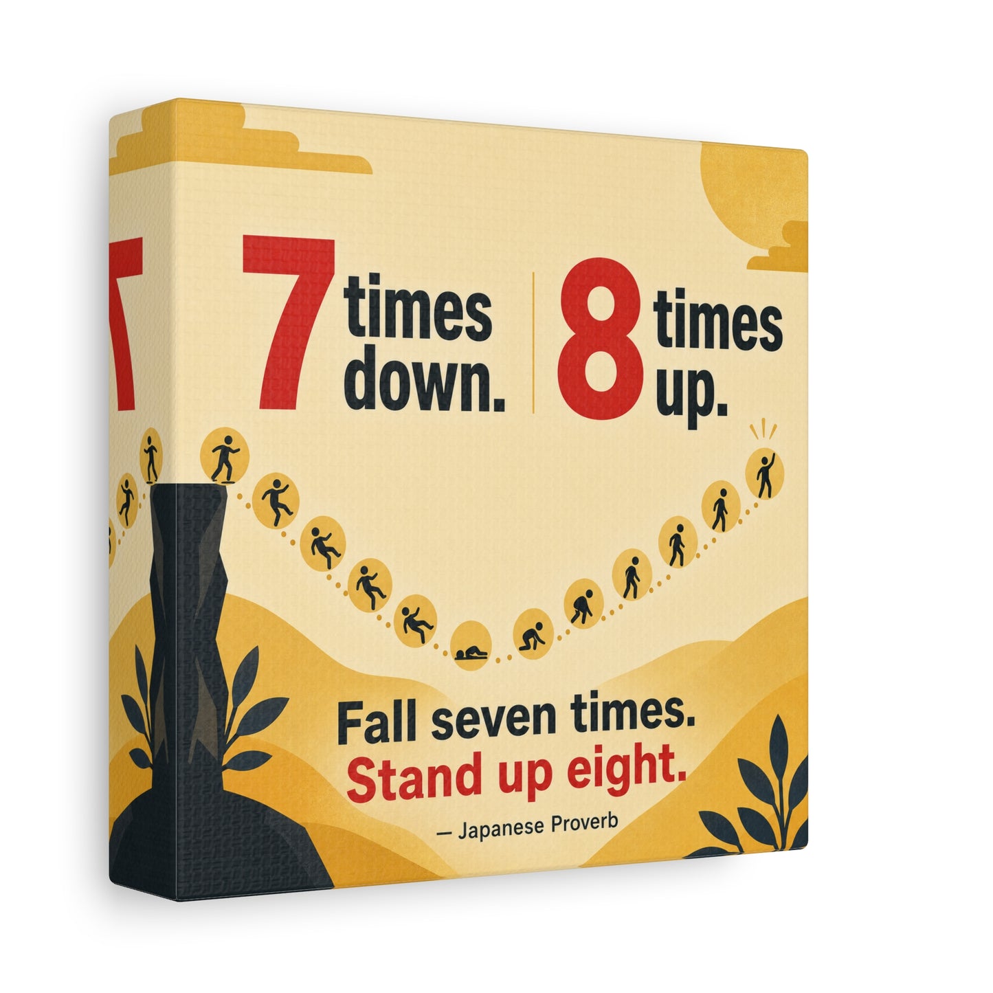 "Fall Seven Times. Stand Up Eight." Inspirational Canvas Wall Art - Japanese Proverb Quote Print, Minimalist Typography Decor, Modern Bedroom Home Decoration - Ready to Hang - Living Room Wall Decor
