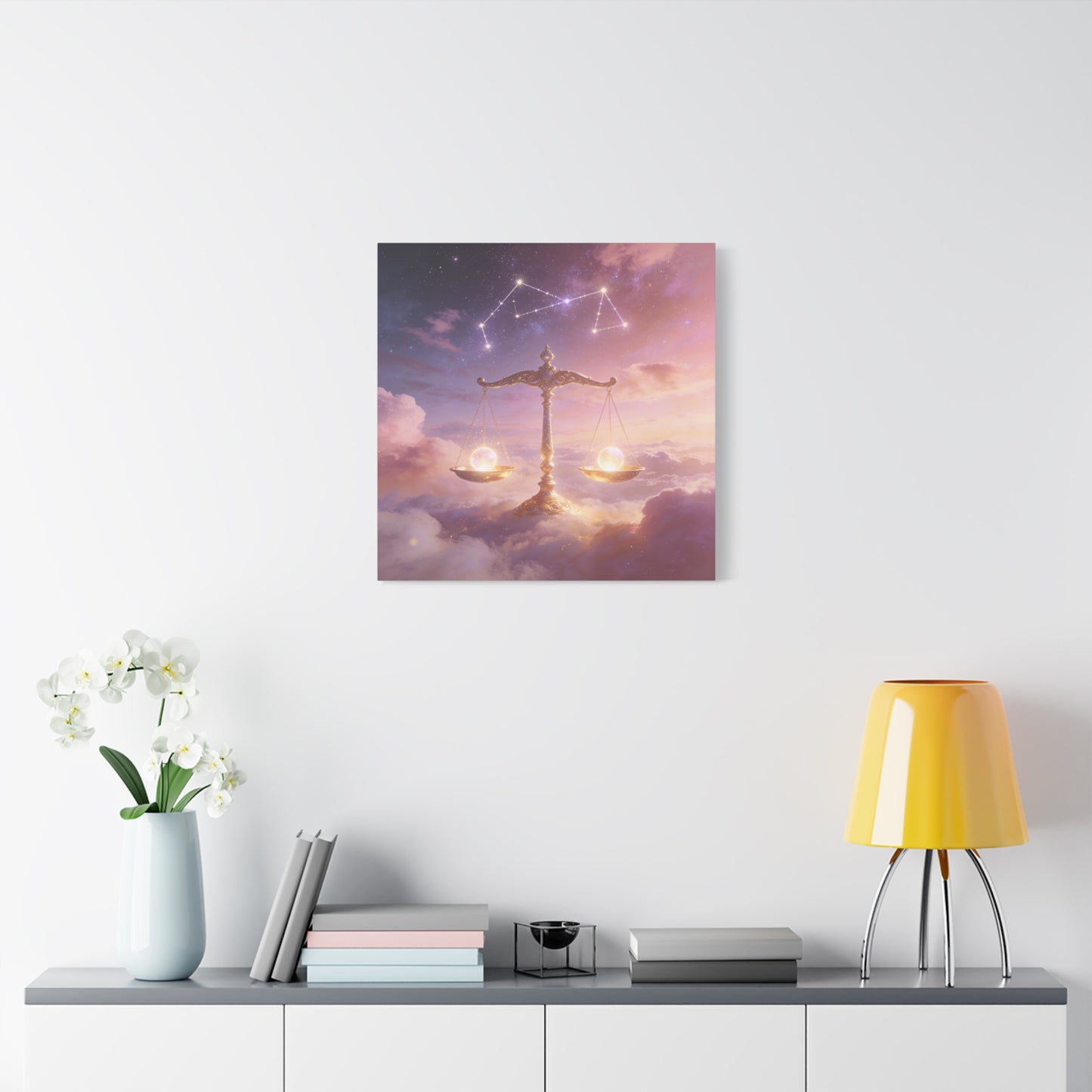 Libra Zodiac Canvas Wall Art - Celestial Scales, Pink Purple Sky, Astrology Decor - Dreamy Matte Canvas Print - Bedroom Wall Decor, Meditation Space Accent, Office Art - Bedroom Home Decoration