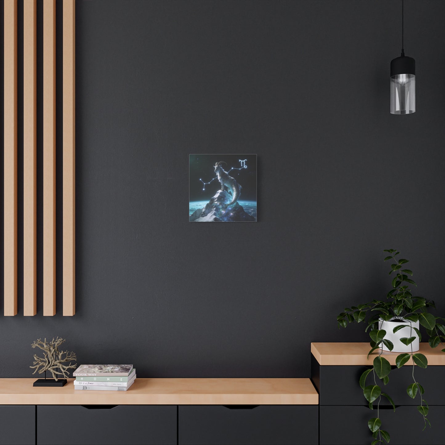 Capricorn Zodiac Canvas Wall Art - Celestial Sea Goat Constellation, Surreal Night Sky, Matte Canvas Print, Modern Fantasy Style, Bedroom Home Decoration, Office Wall Decor Accent - Ready to Hang
