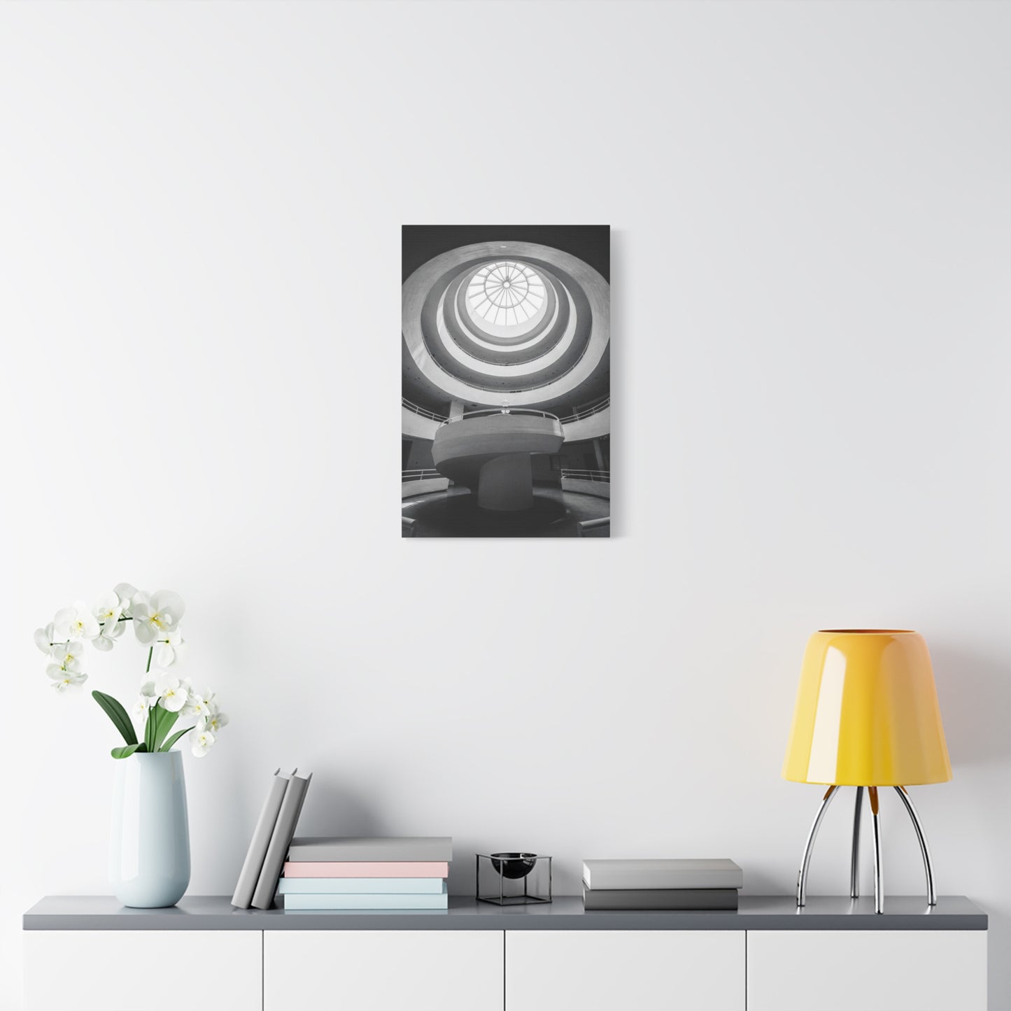 Black And White Spiral Rotunda Canvas Wall Art - Architectural Art Print, Modern Minimalist Interior Decor - Matte Cotton Artwork - Living Room Office Wall Decor - Bedroom Home Decoration