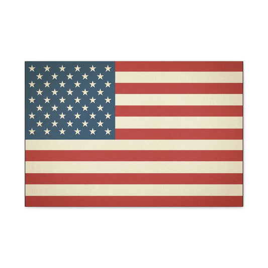 Vintage American Flag Canvas Wall Art - Patriotic USA Stars And Stripes Print, Rustic Americana Decor - Matte Cotton Artwork - Living Room Wall Decor - Bedroom Home Decoration - Modern Farmhouse Style