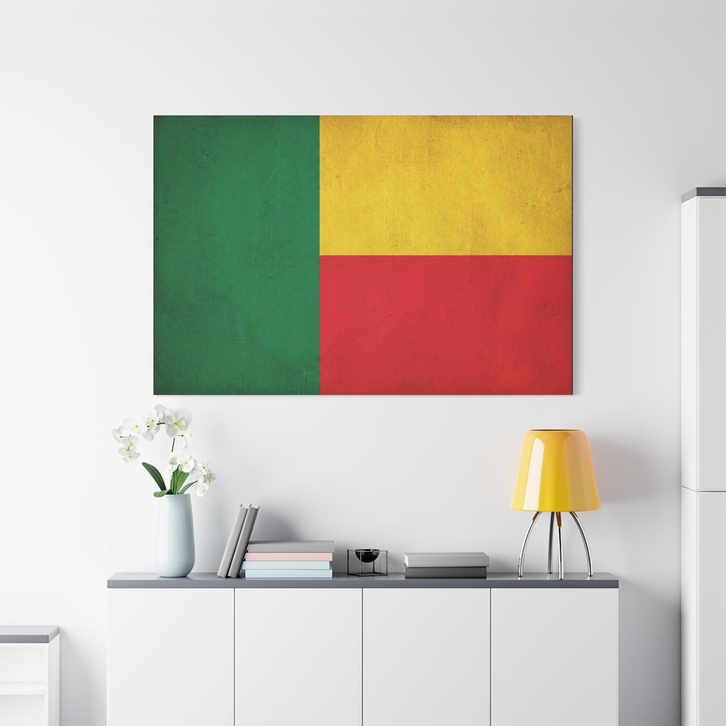 Benin Flag Canvas Wall Art - Vintage National Flag Print, Color Block Design - Matte Cotton Artwork - Cultural Pride Decor, Living Room Wall Decor, Office Art - Bedroom Home Decoration - Ready to Hang