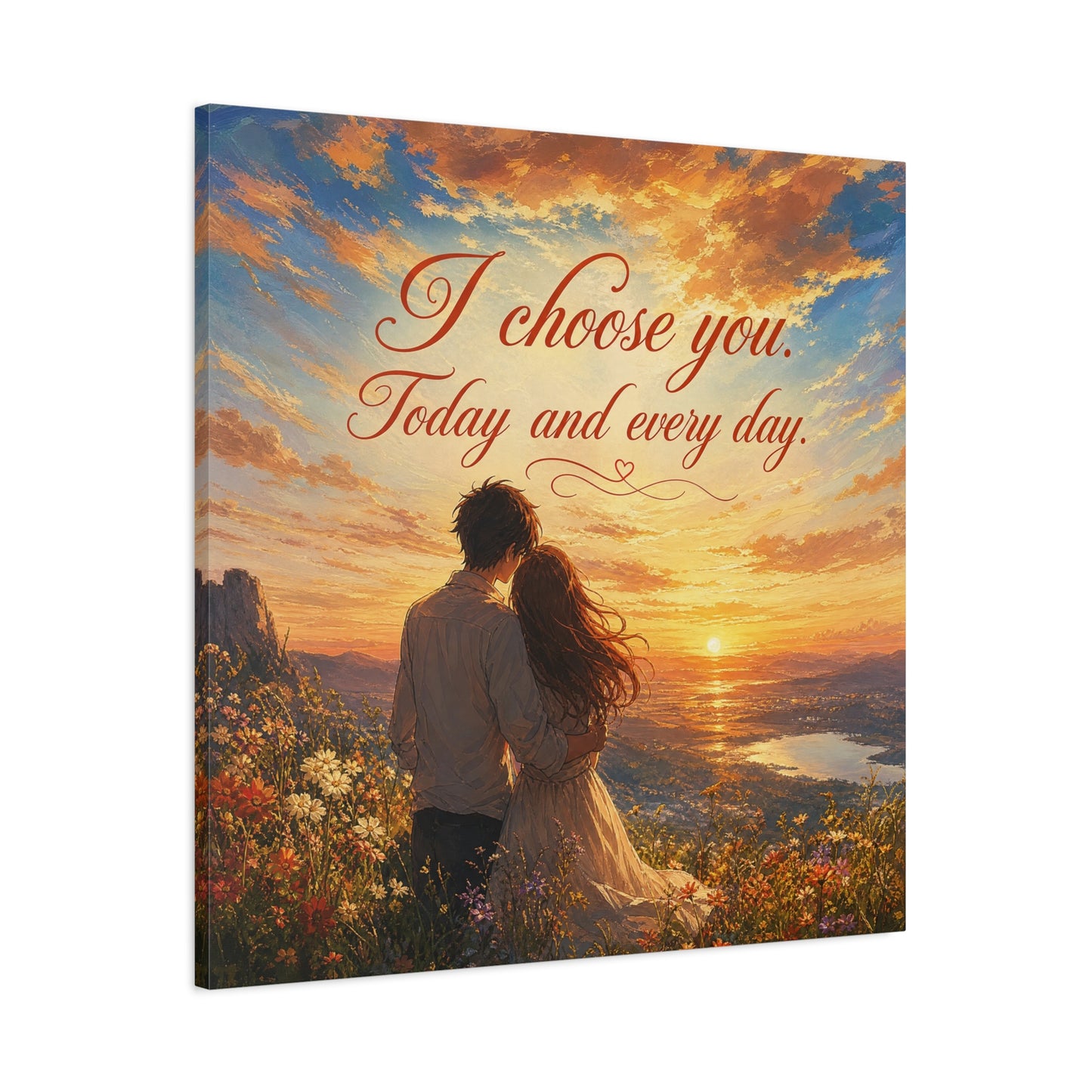 "I Choose You. Today And Every Day." Romantic Couple Canvas Wall Art - Sunset Love Quote Print, Golden Sky Landscape, Bedroom Wall Decor, Living Room Home Decoration - Ready to Hang - Ready to Hang
